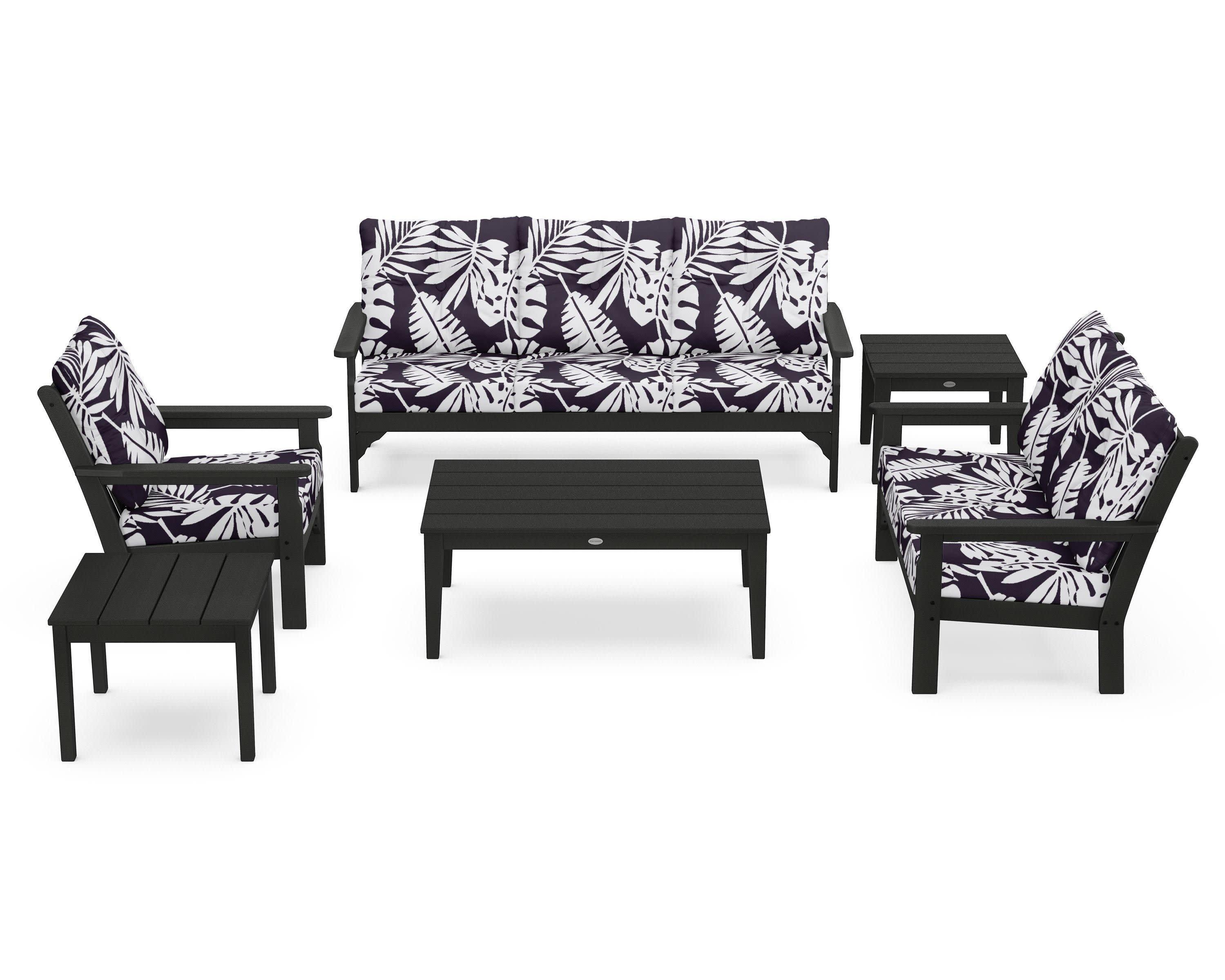 Vineyard 6-Piece Deep Seating Set in Black / Leaf Navy