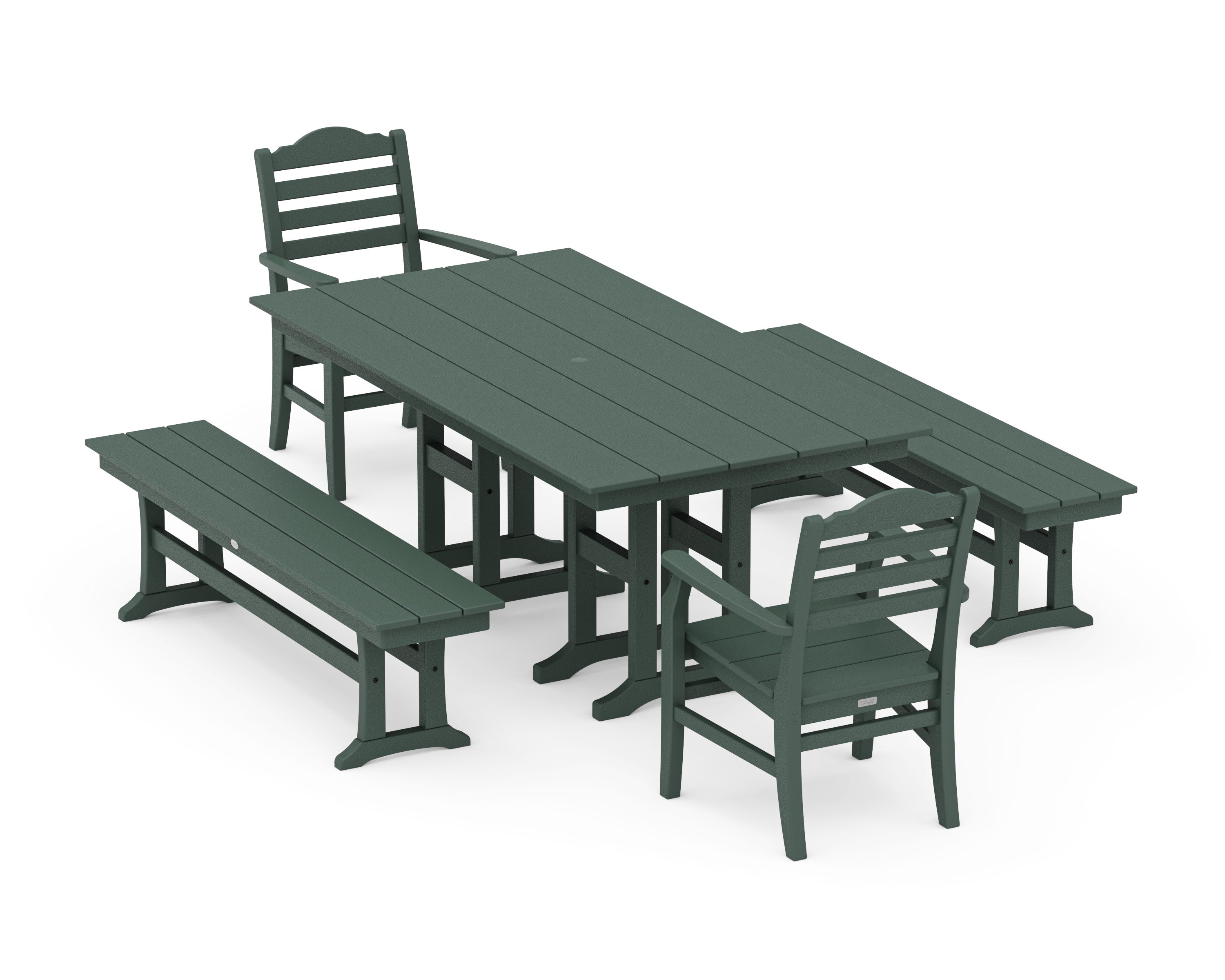 Savannah 5-Piece Farmhouse Dining Set with Benches in Green