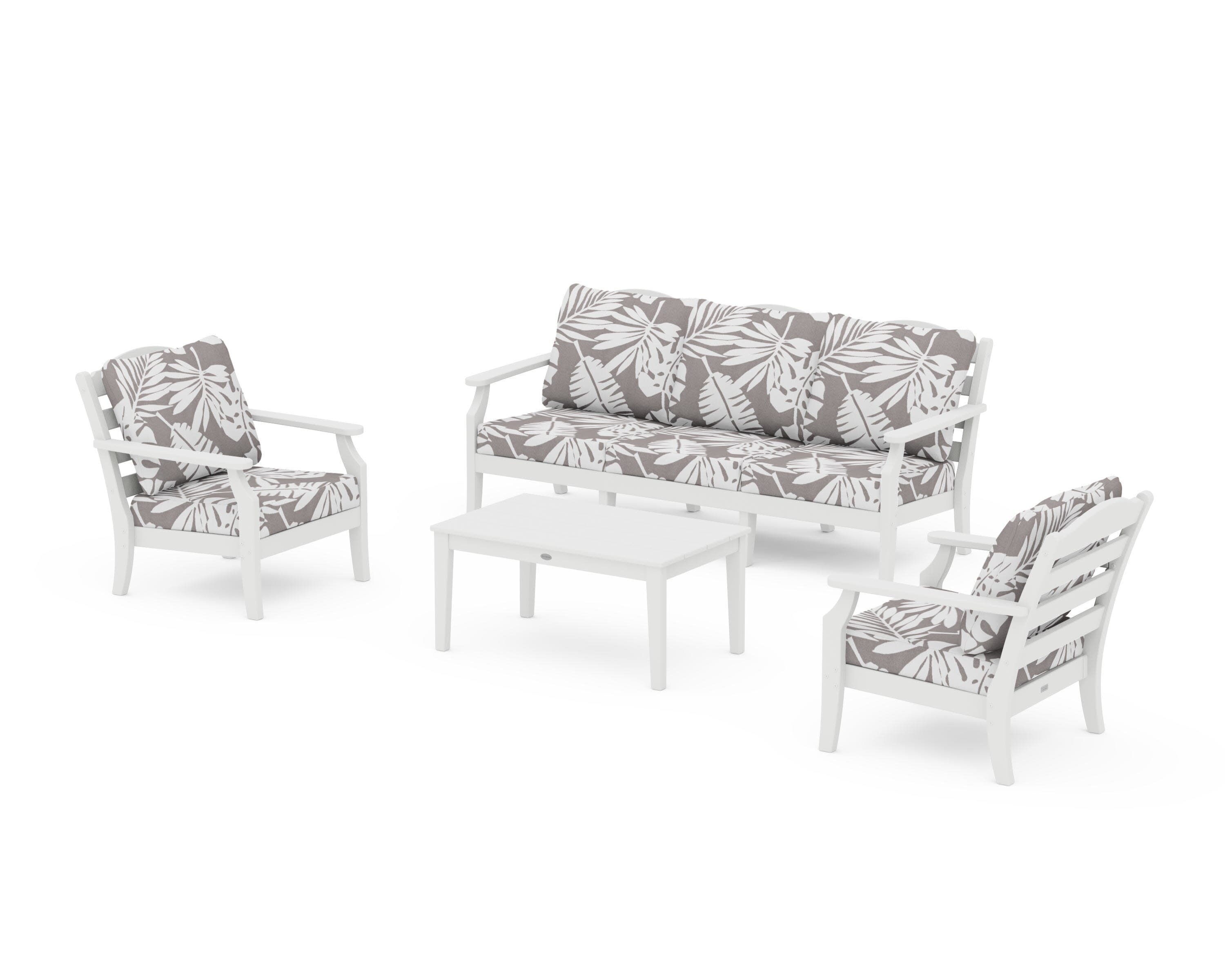 Savannah 4-Piece Deep Seating Set with Sofa in White / Leaf Grey Mist