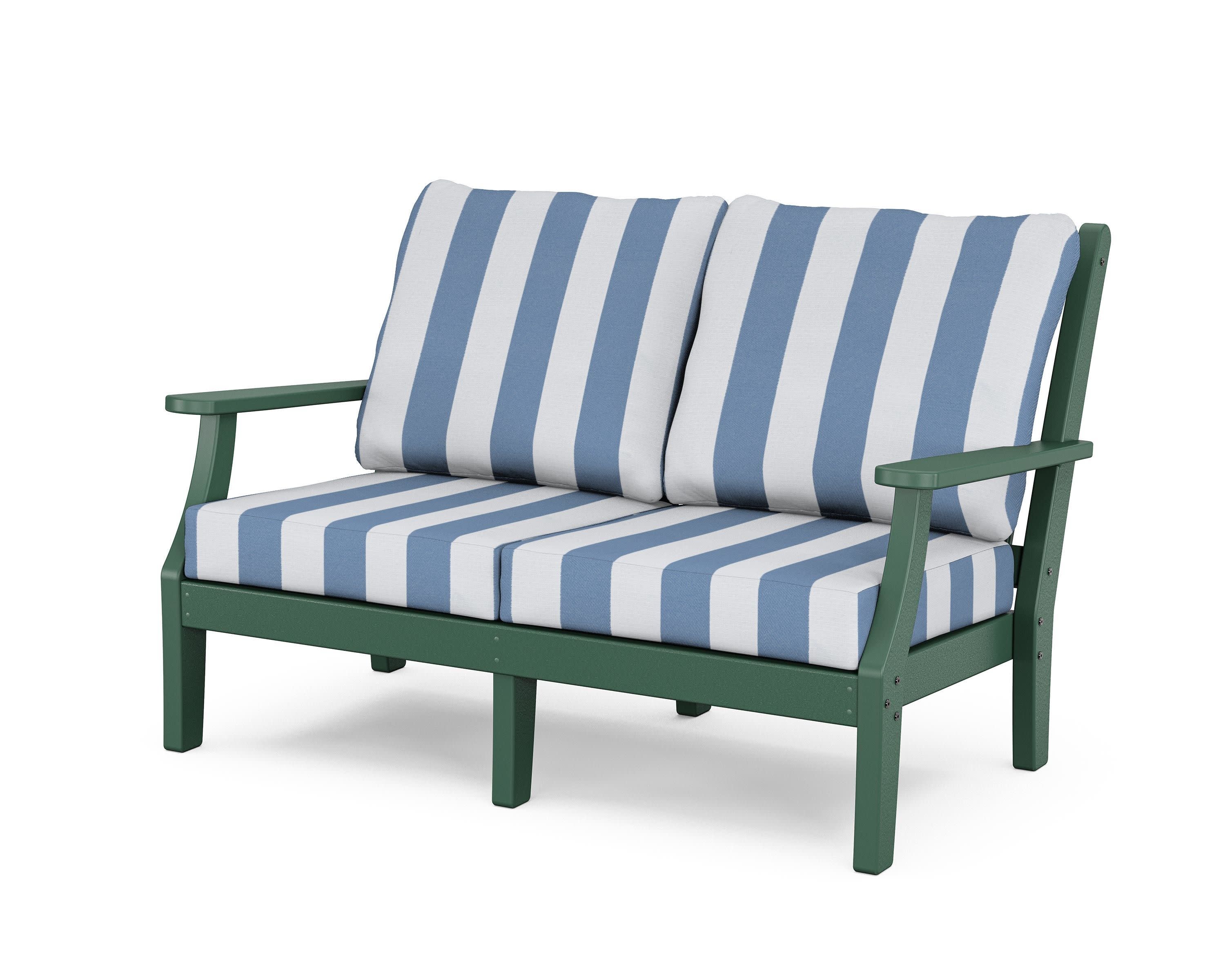 Wovendale Deep Seating Loveseat in Green / Cabana Stripe Sky Blue