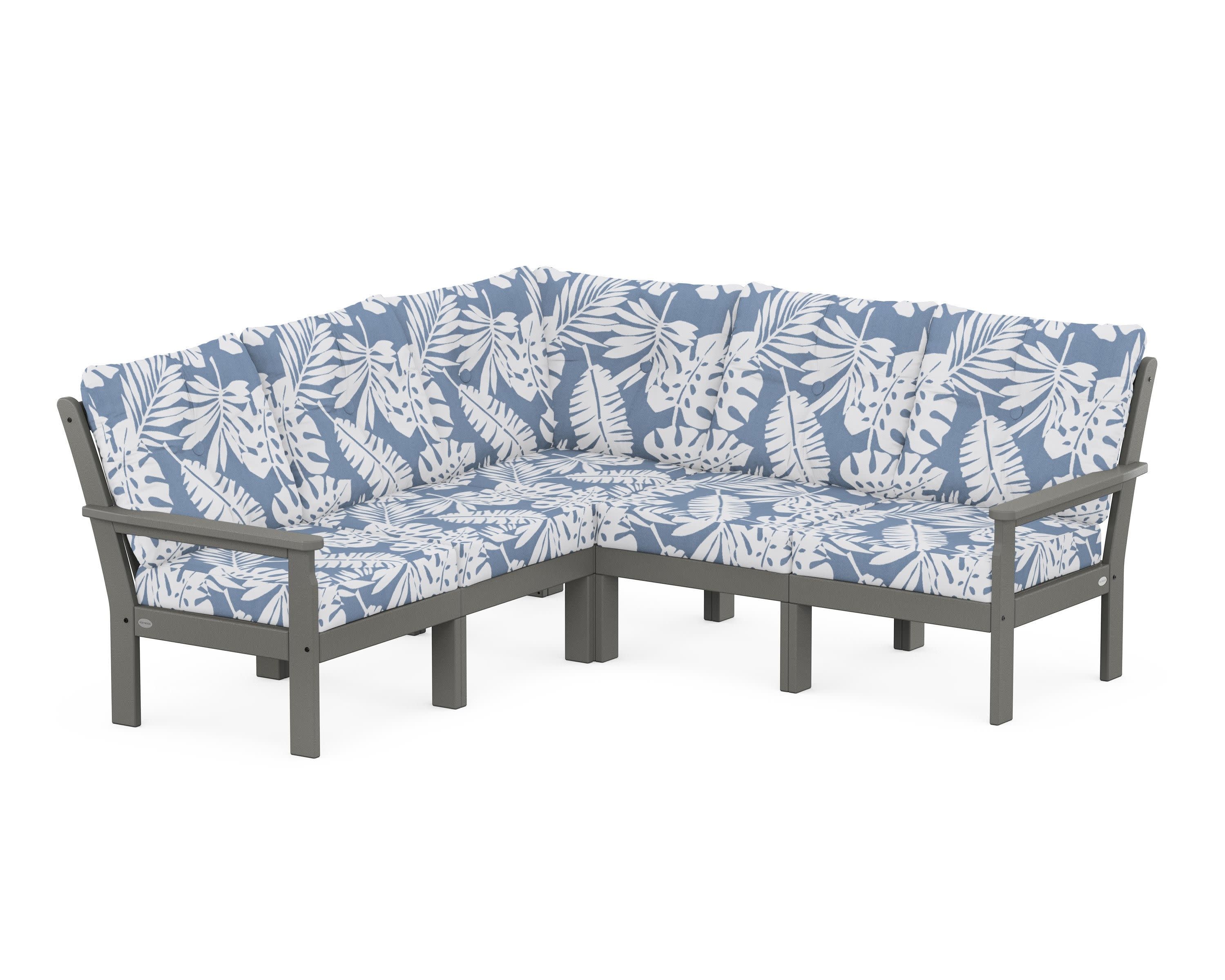 Vineyard 5-Piece Sectional in Slate Grey / Leaf Sky Blue