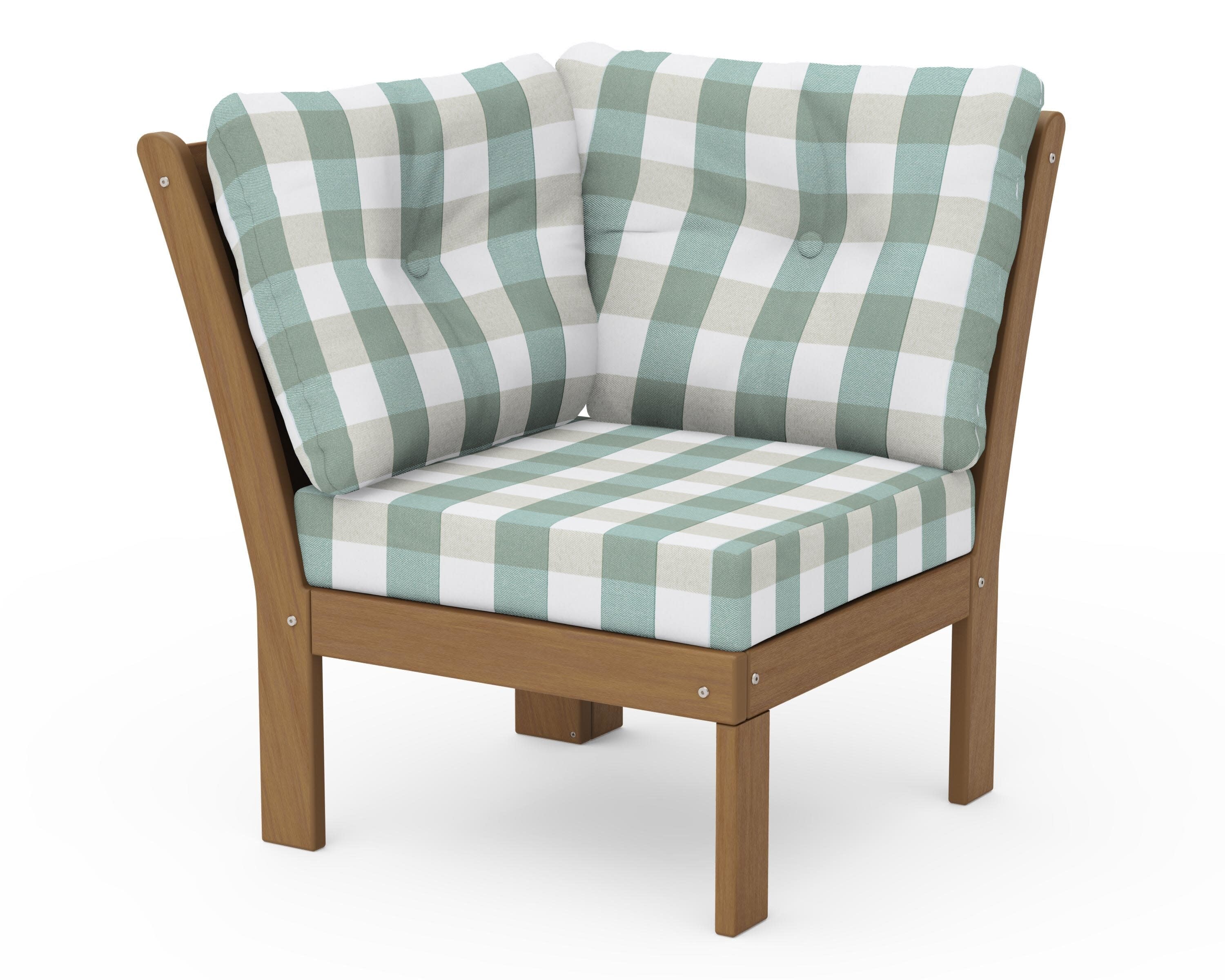 Vineyard Modular Corner Chair in Natural / Buffalo Plaid Glacier Spa
