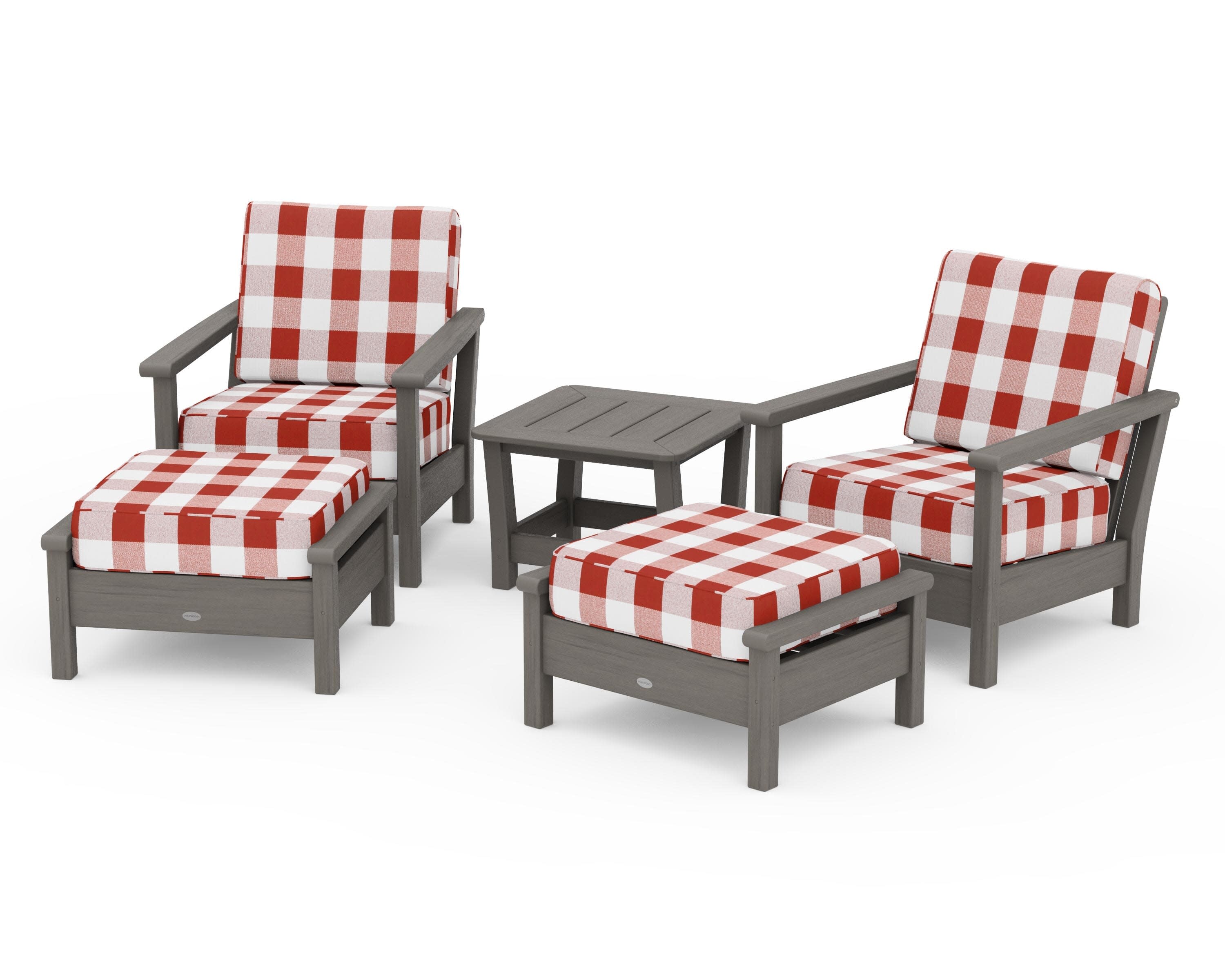 Harbour 5-Piece Deep Seating Chair Set in Driftwood / Buffalo Plaid Crimson