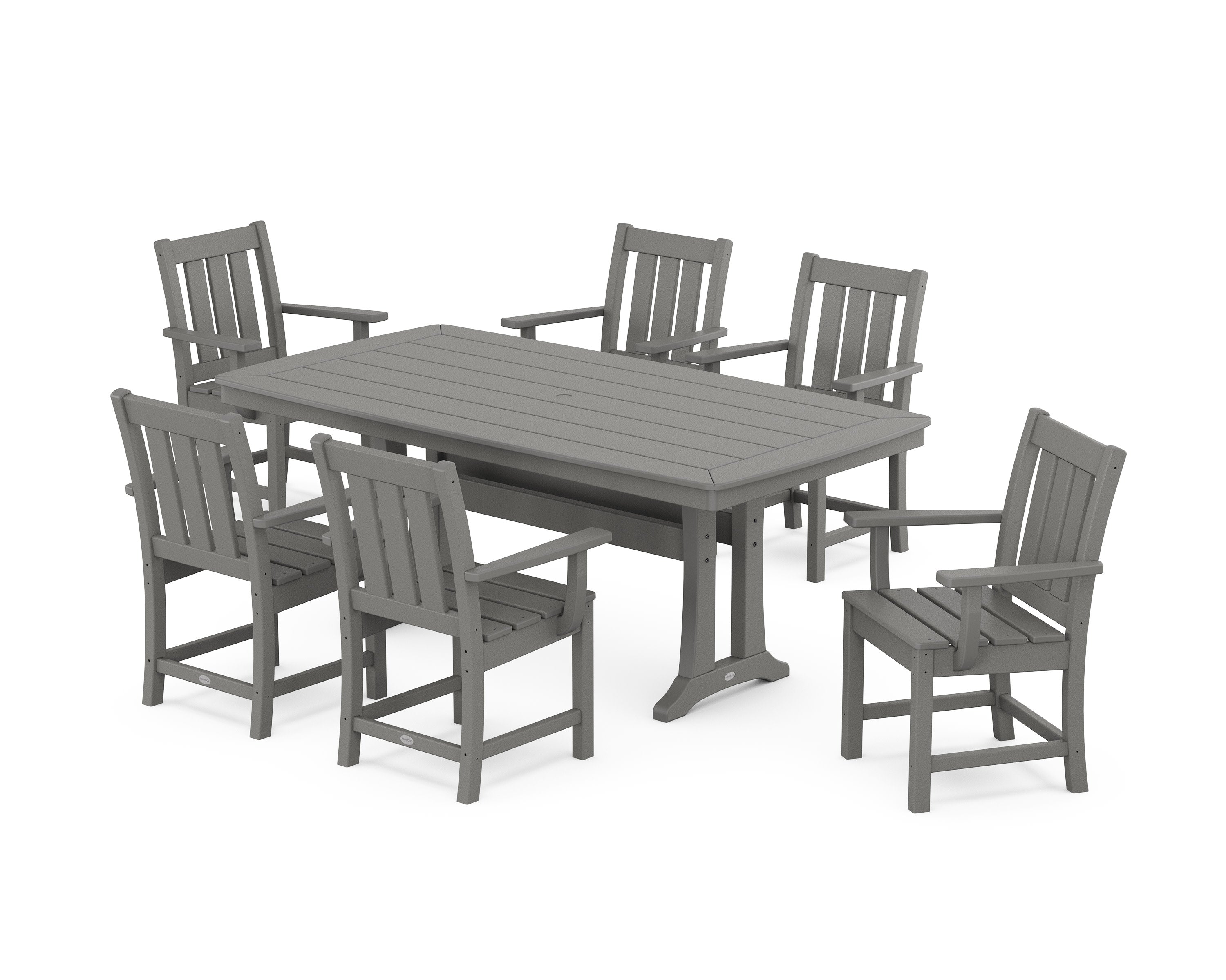 Oxford Arm Chair 7-Piece Dining Set with Trestle Legs in Slate Grey