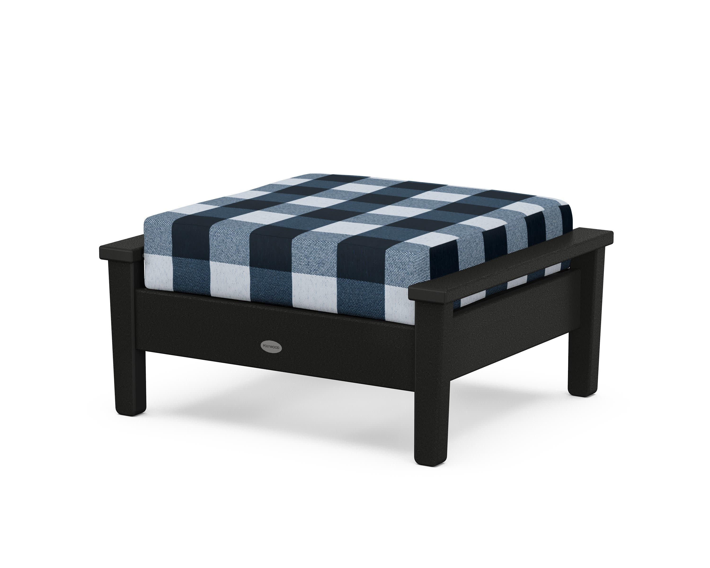 Prescott Deep Seating Ottoman in Black / Buffalo Plaid Marine Indigo