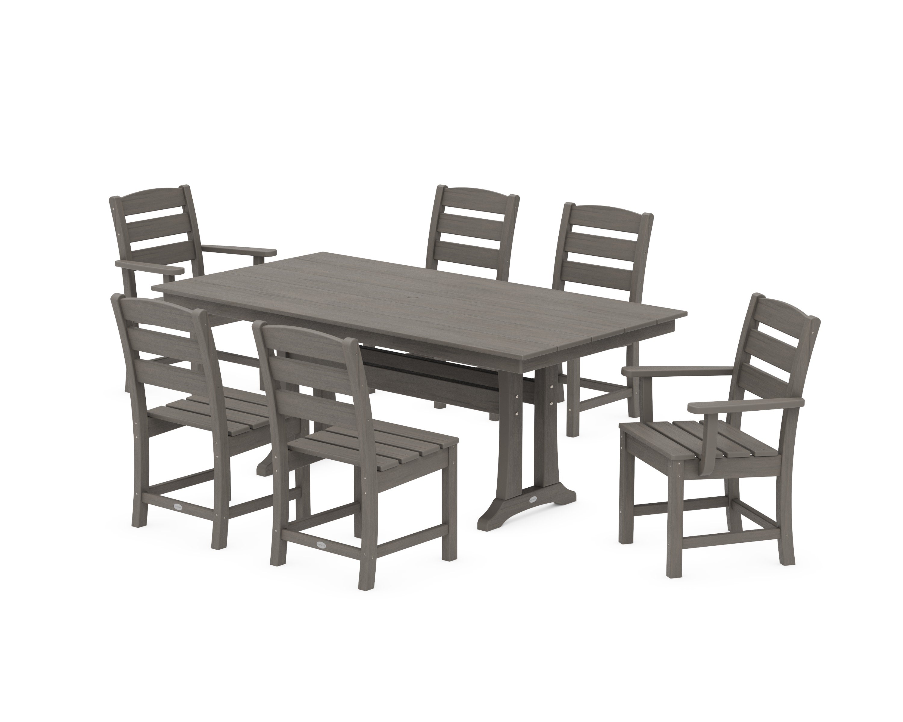 Lakeside 7-Piece Farmhouse Dining Set with Trestle Legs in Driftwood