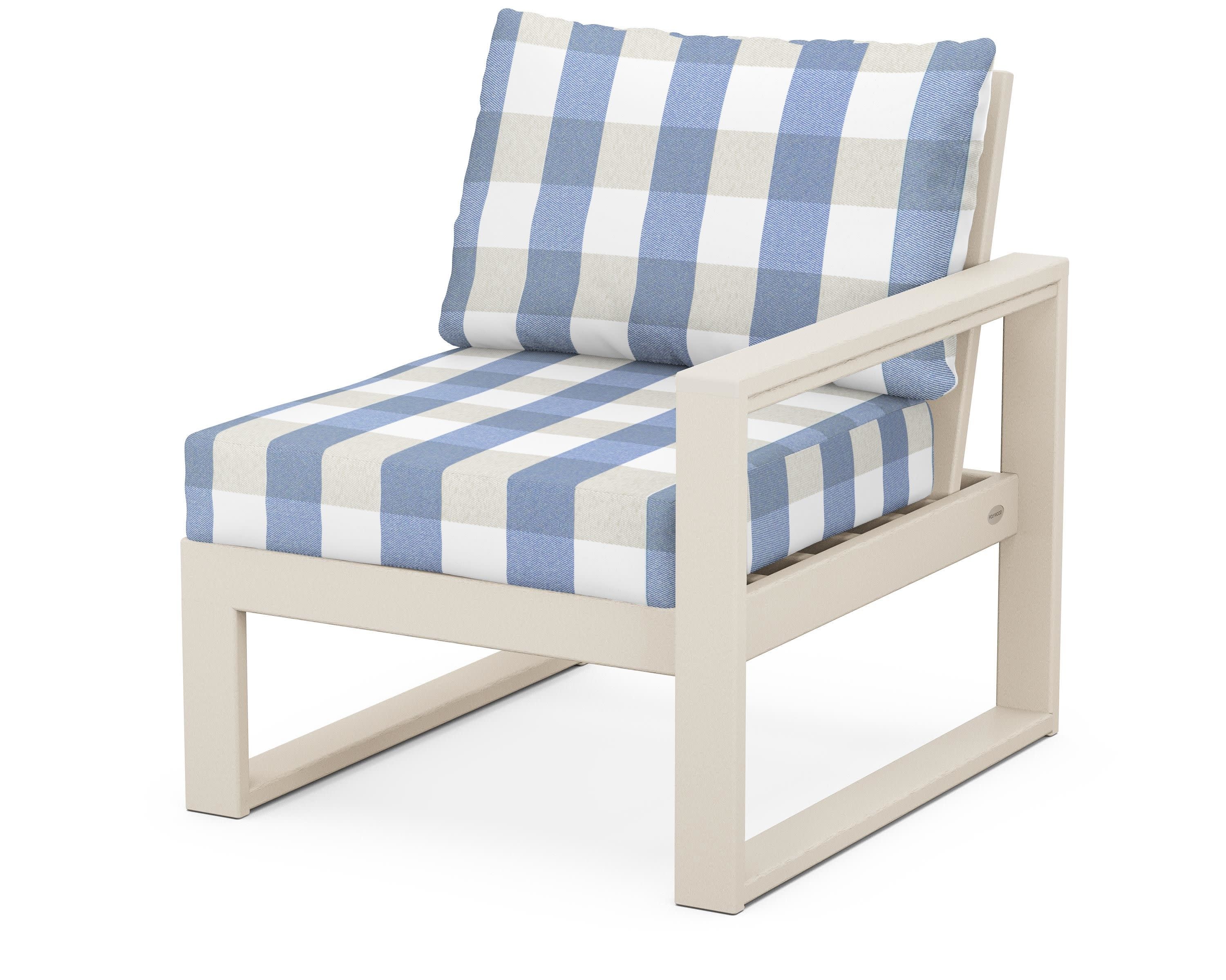 EDGE Modular Right Arm Chair in Sand / Buffalo Plaid Sky Blue