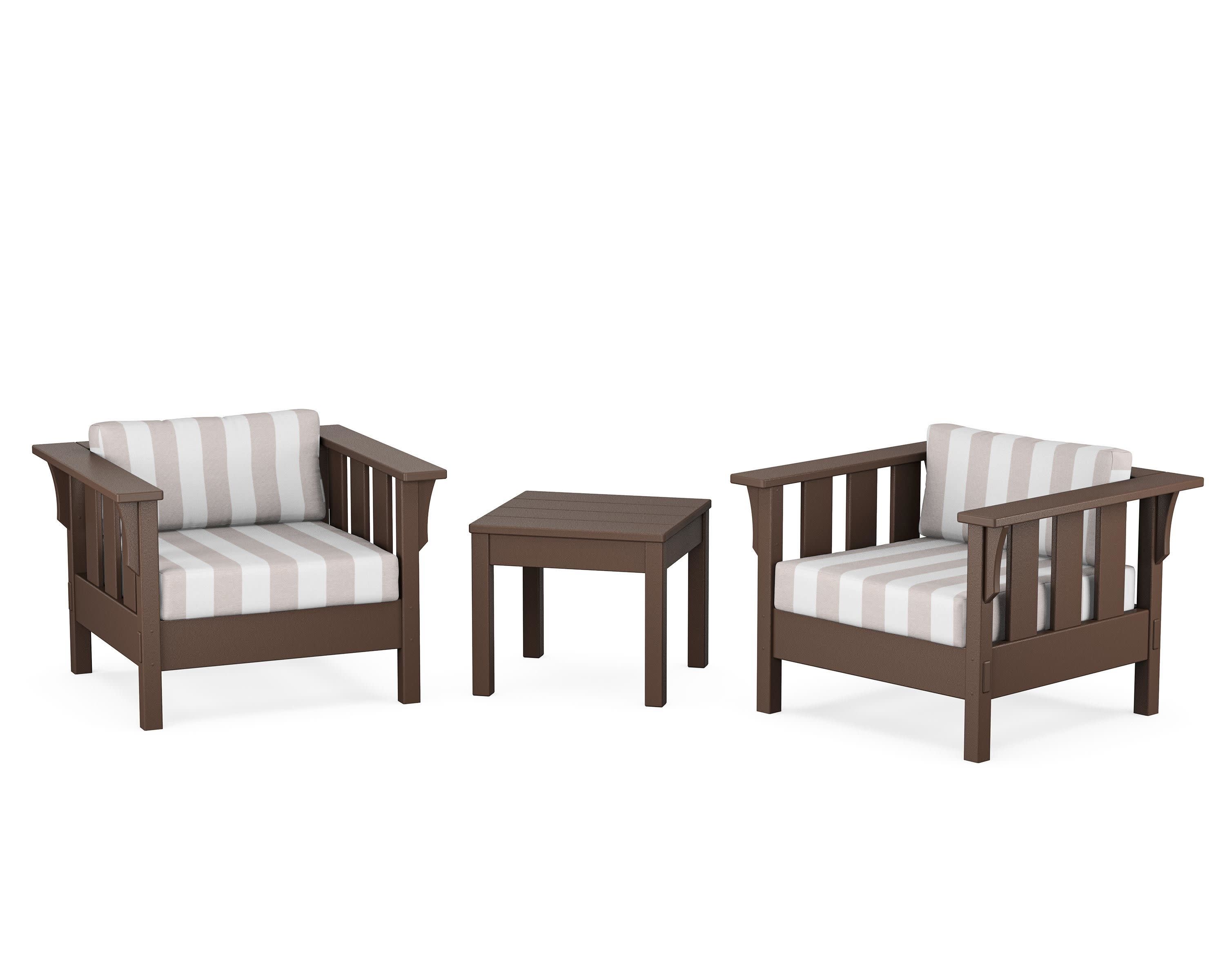 Acadia 3-Piece Deep Seating Set in Mahogany / Cabana Stripe Dune Burlap