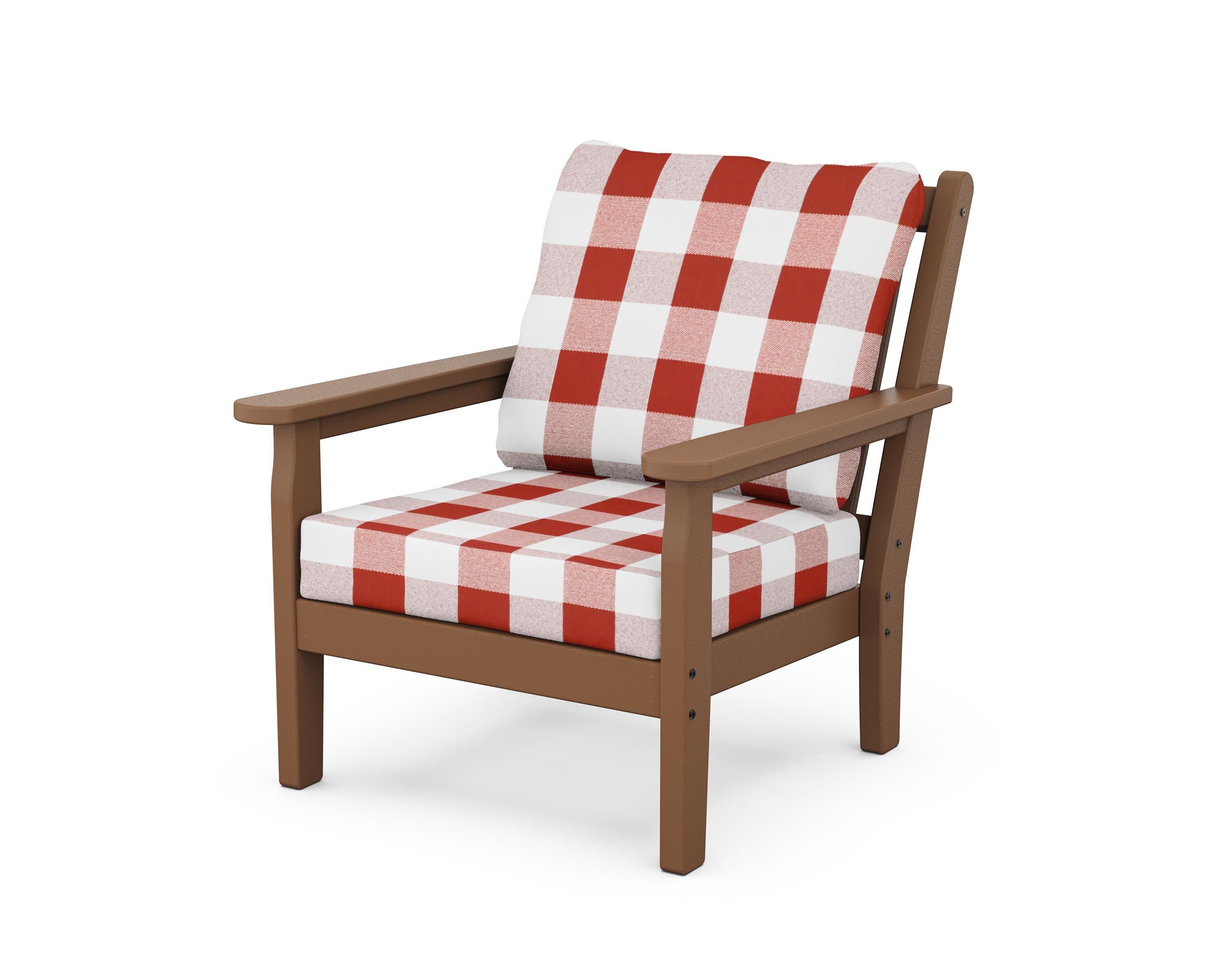 Chippendale Deep Seating Chair in Teak / Buffalo Plaid Crimson