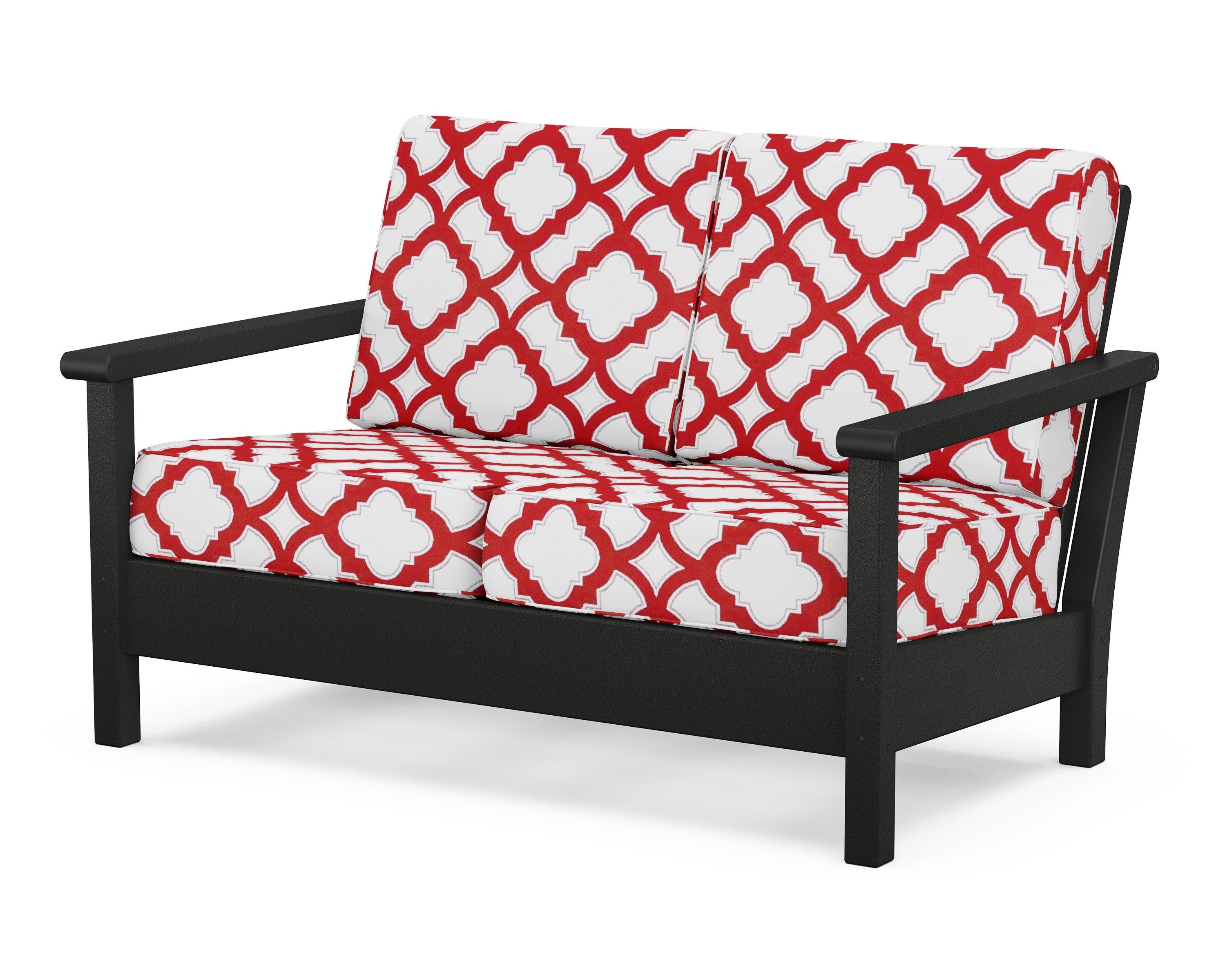 Harbour Deep Seating Loveseat in Black / Trellis Crimson