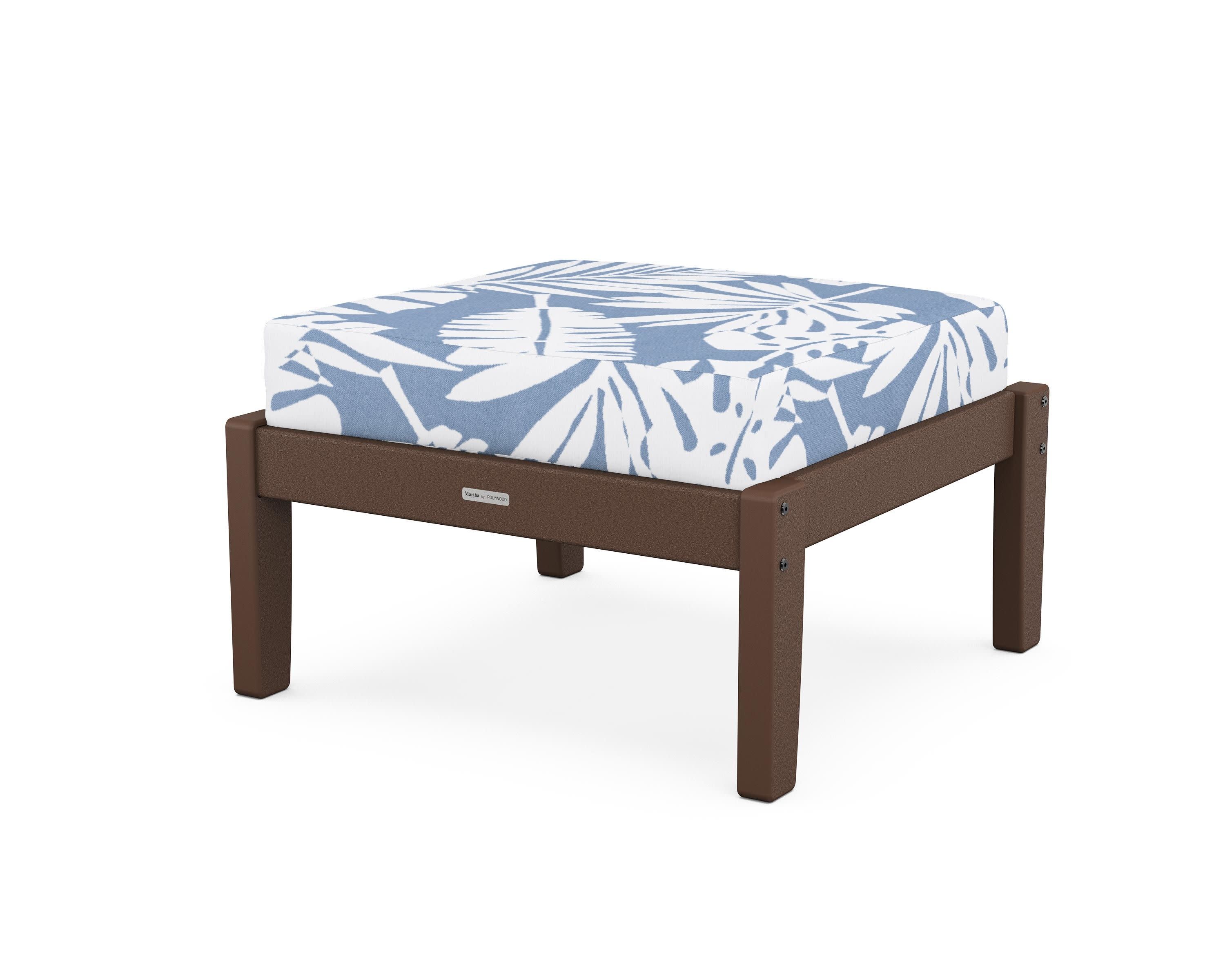Chinoiserie Deep Seating Ottoman in Mahogany / Leaf Sky Blue