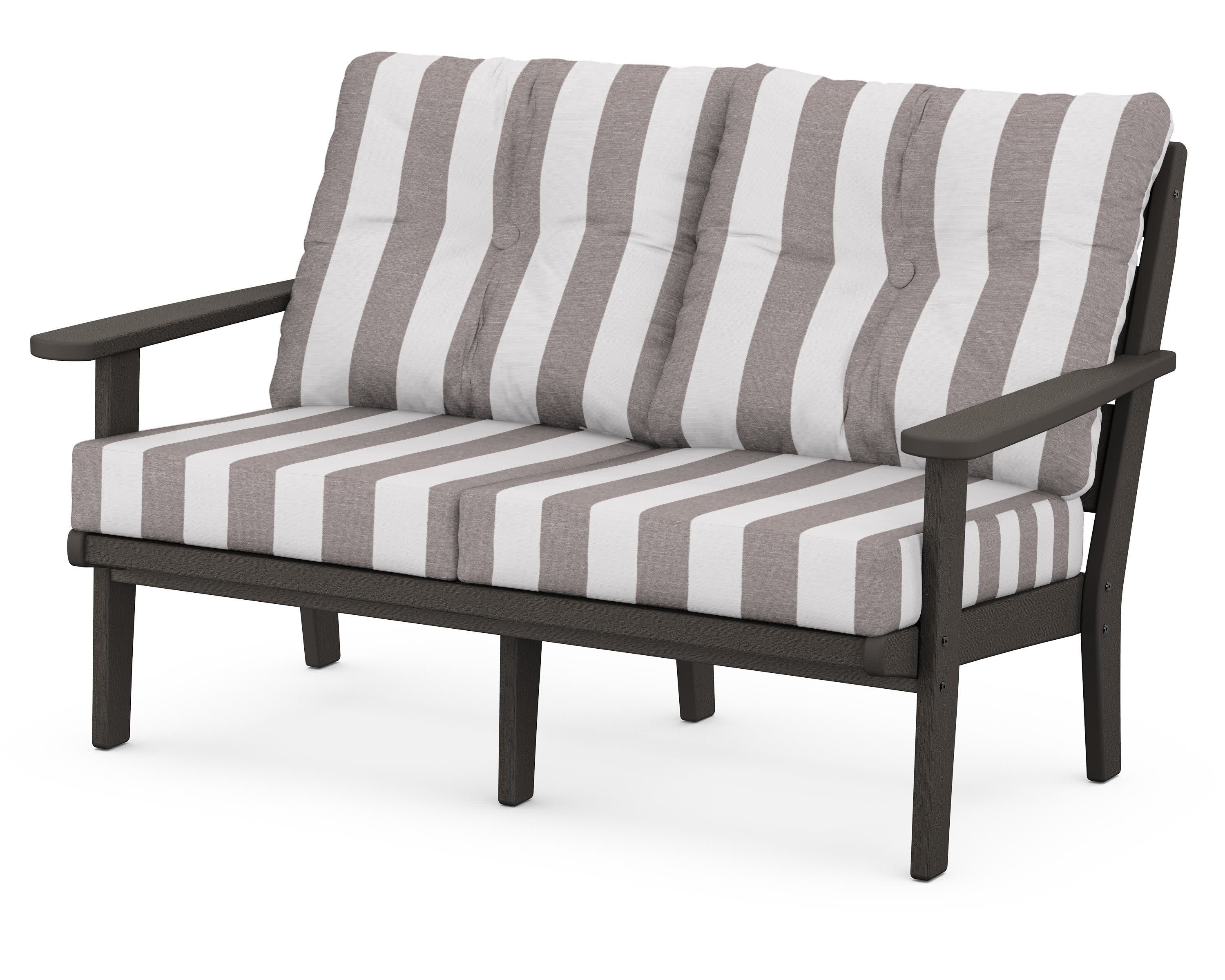 Lakeside Deep Seating Loveseat in Vintage Coffee / Cabana Stripe Grey Mist