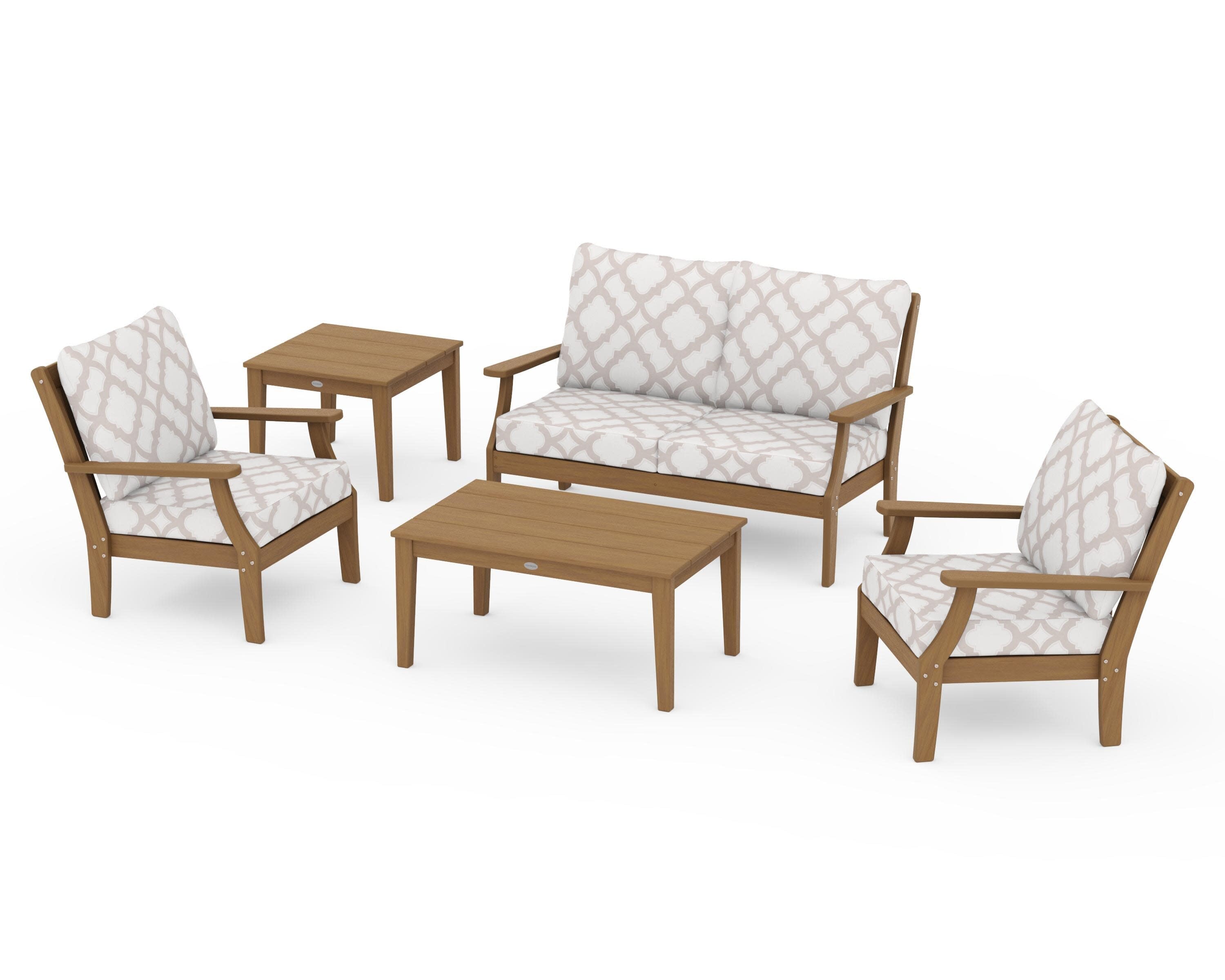 Braxton 5-Piece Deep Seating Set in Natural / Trellis Dune Burlap