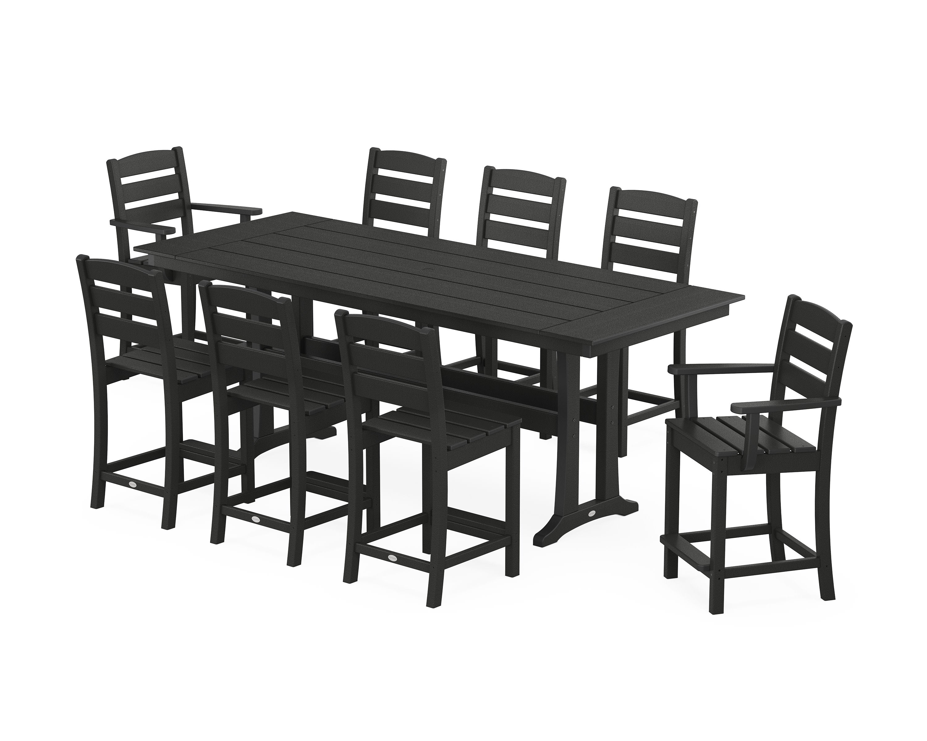 Lakeside 9-Piece Farmhouse Counter Set with Trestle Legs in Black