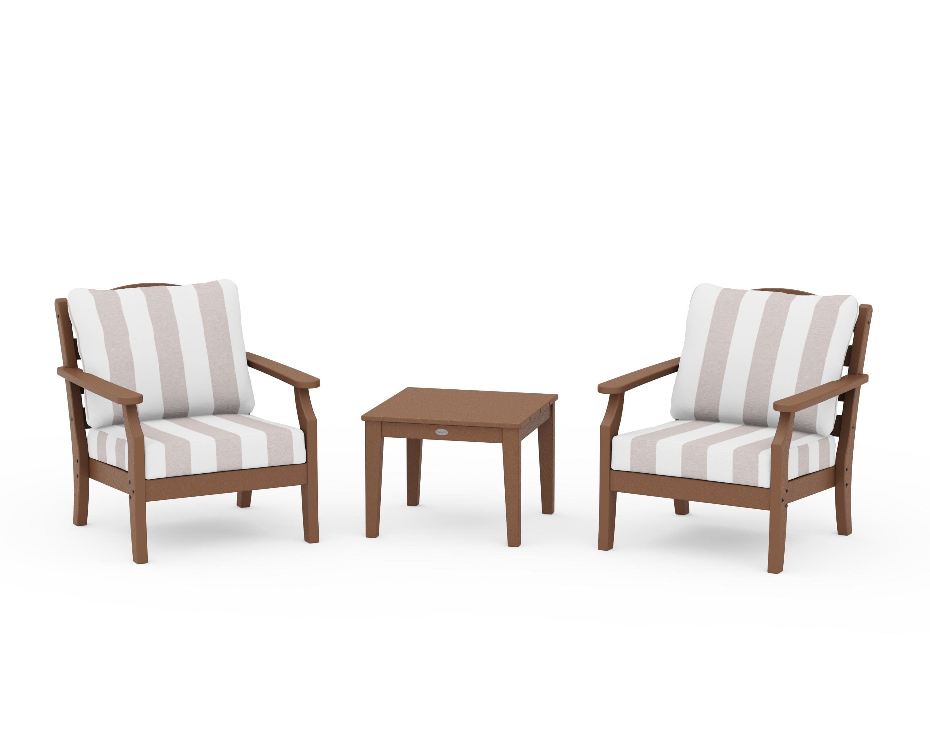 Savannah 3-Piece Deep Seating Set in Teak / Cabana Stripe Dune Burlap