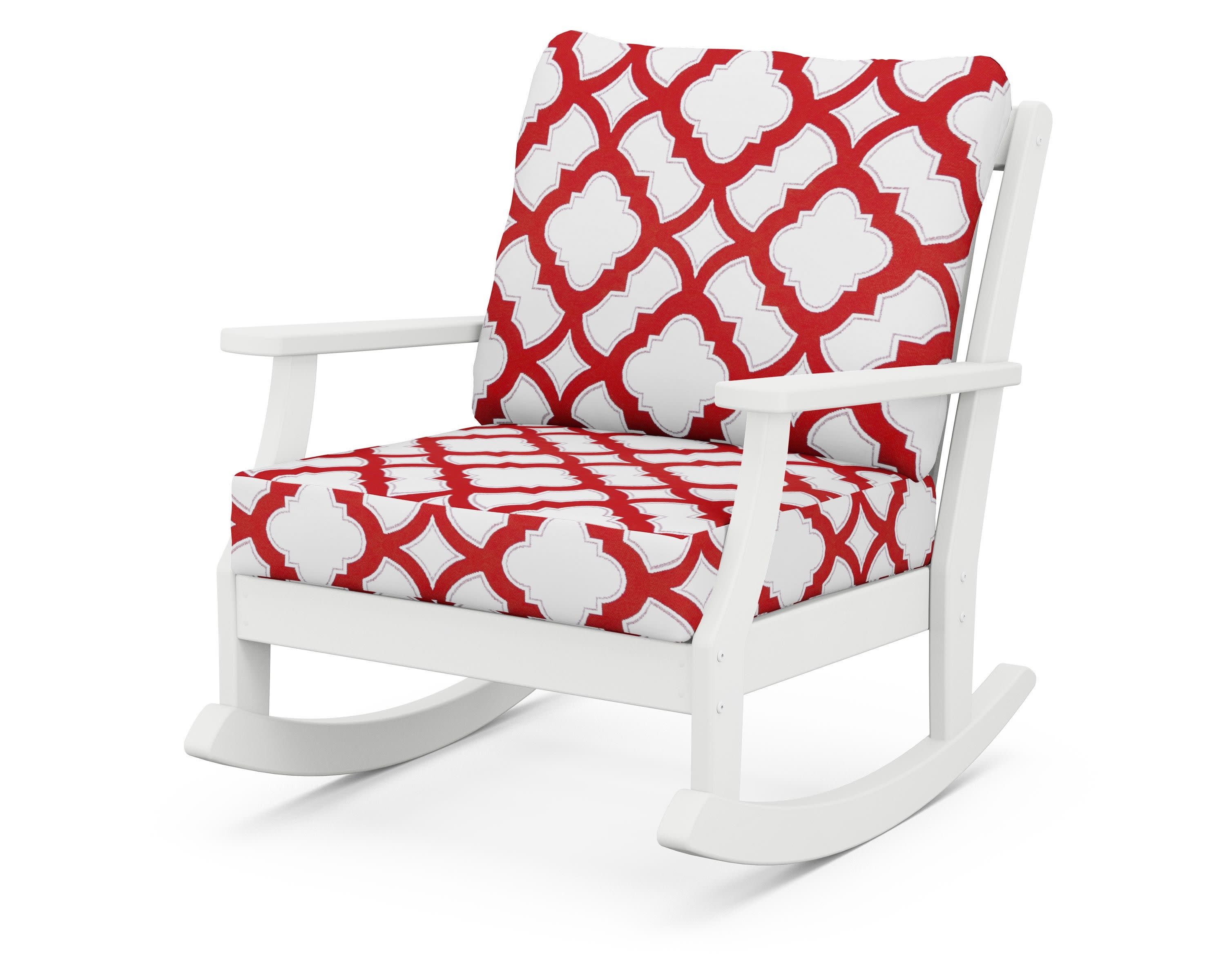 Braxton Deep Seating Rocking Chair in White / Trellis Crimson