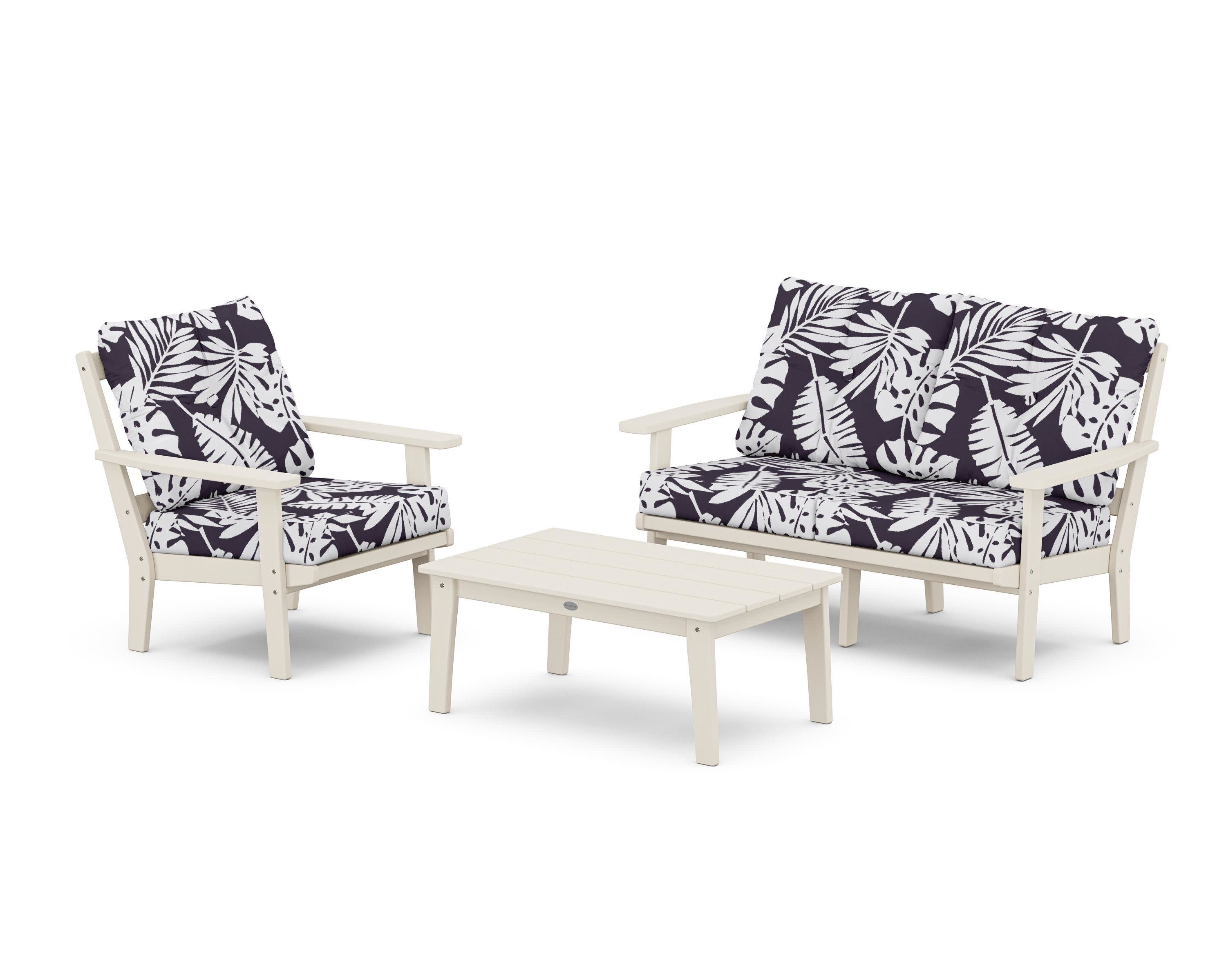 Oxford 3-Piece Deep Seating Set with Loveseat in Sand / Leaf Navy