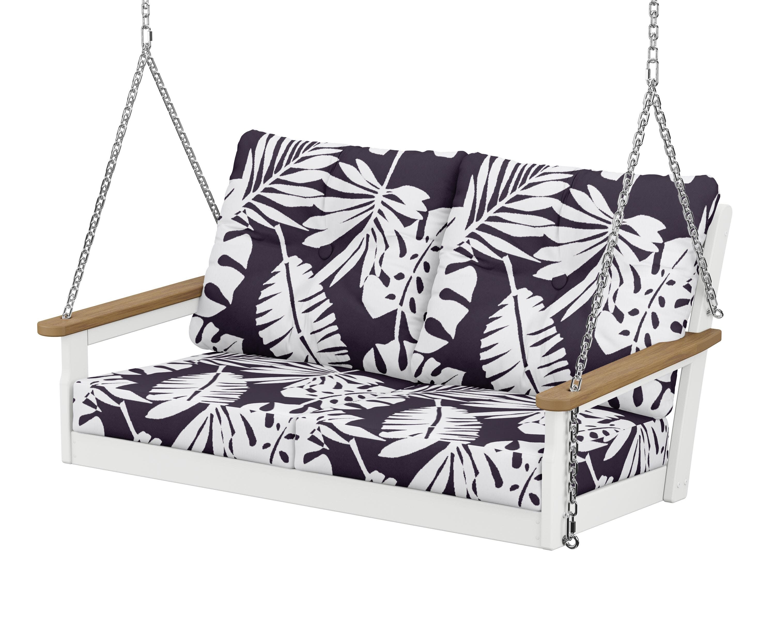Vineyard Deep Seating Swing in White / Natural / Leaf Navy