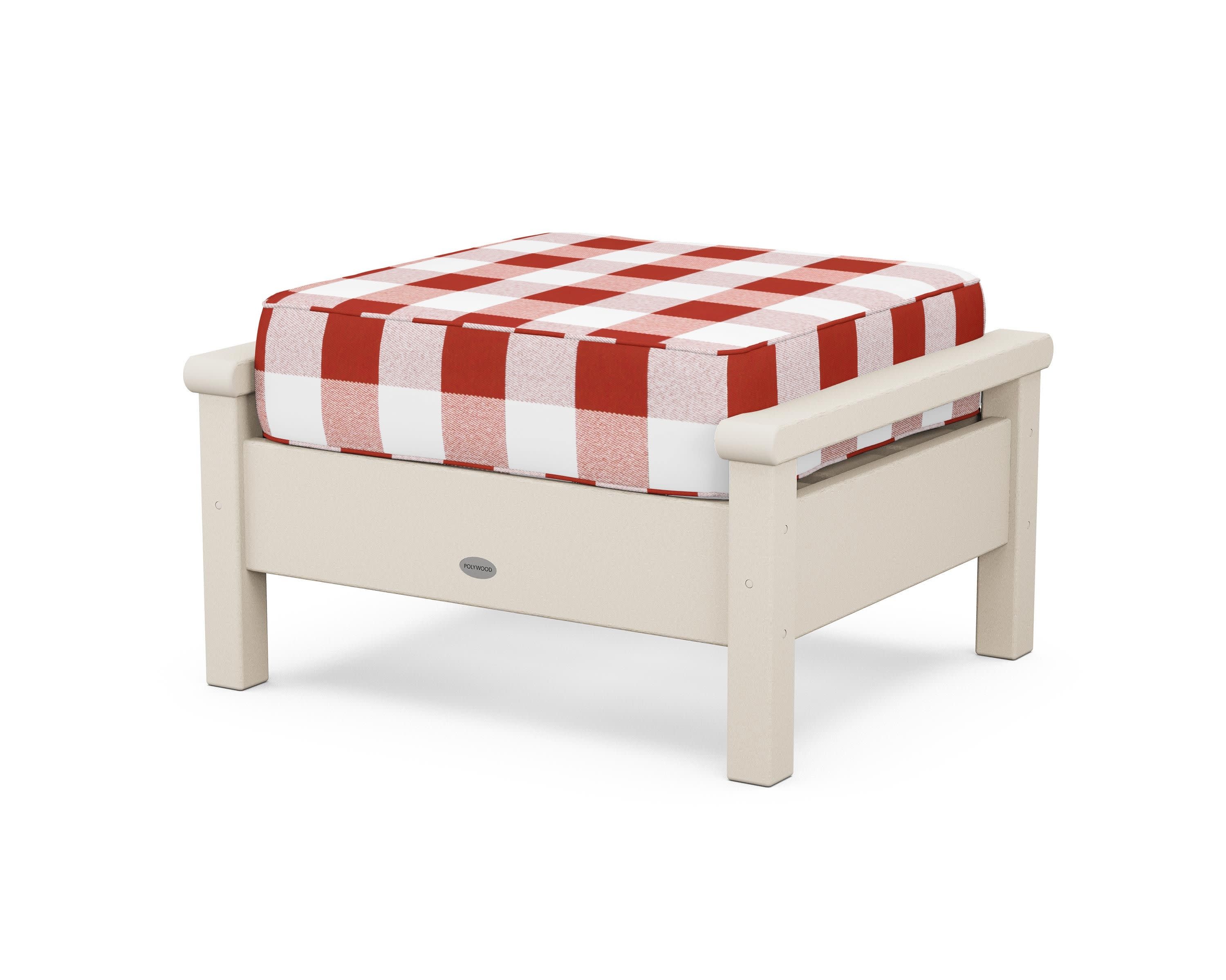 Harbour Deep Seating Ottoman in Sand / Buffalo Plaid Crimson