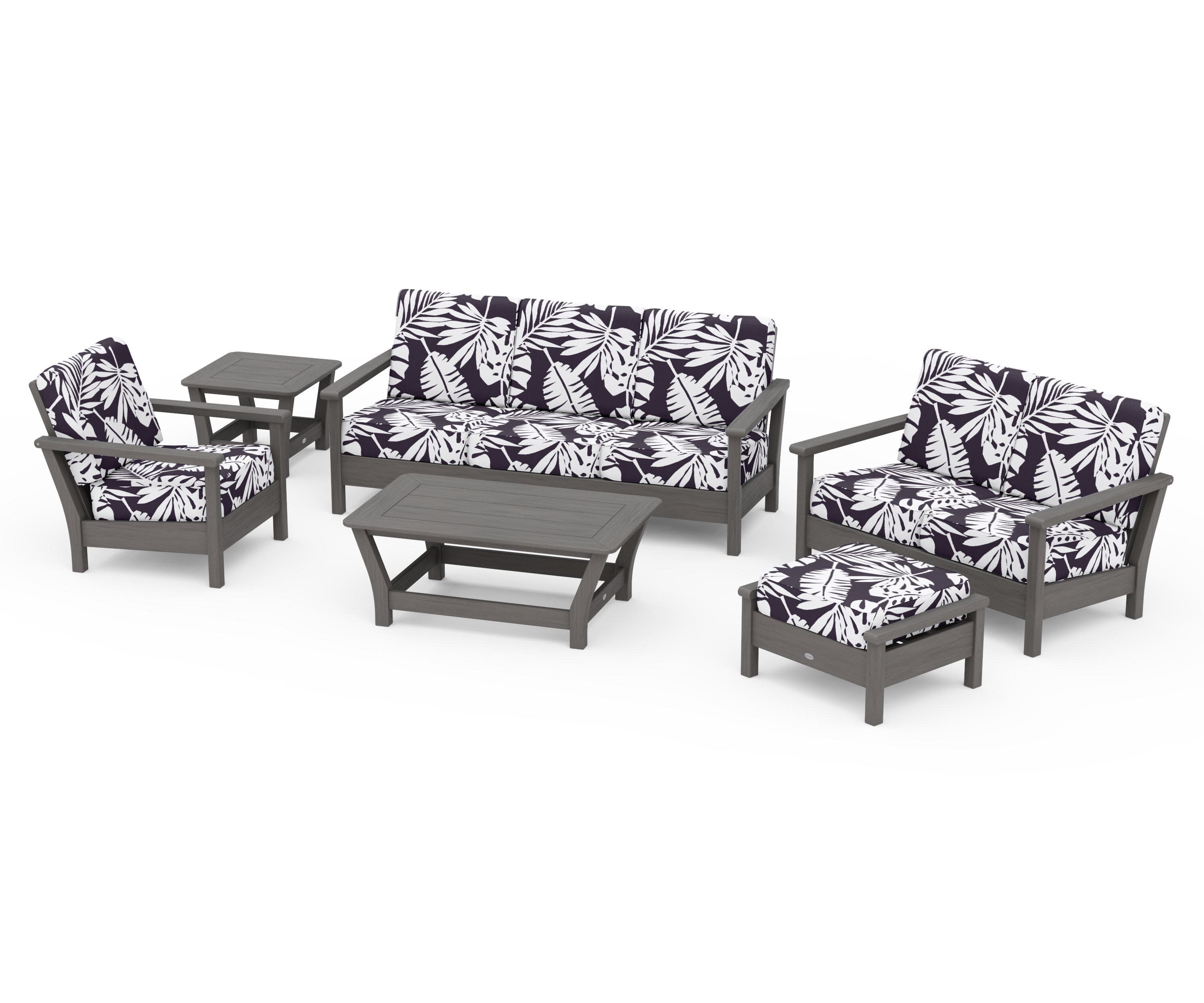 Harbour 6-Piece Outdoor Living Set in Driftwood / Leaf Navy