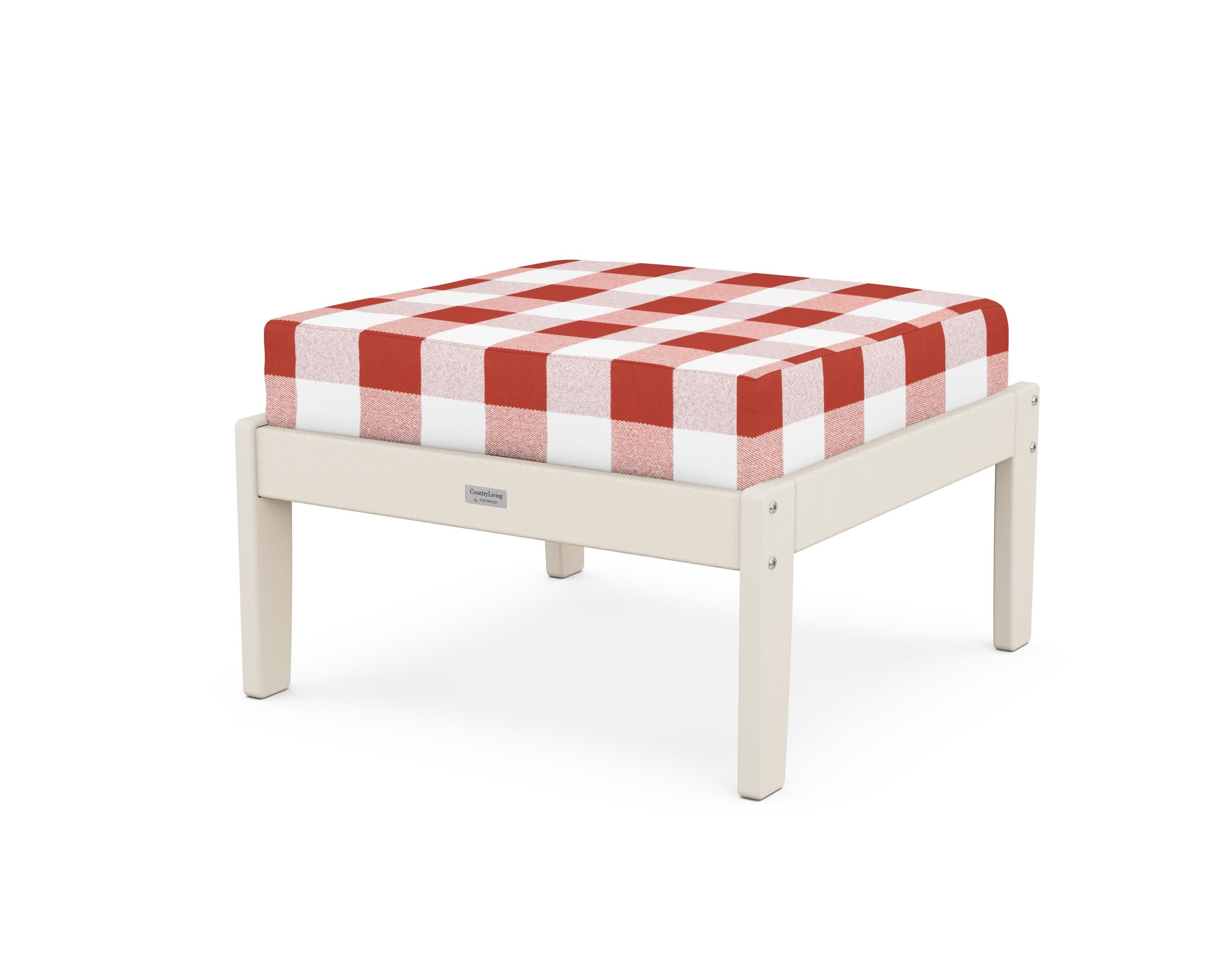 Cottage Deep Seating Ottoman in Sand / Buffalo Plaid Crimson