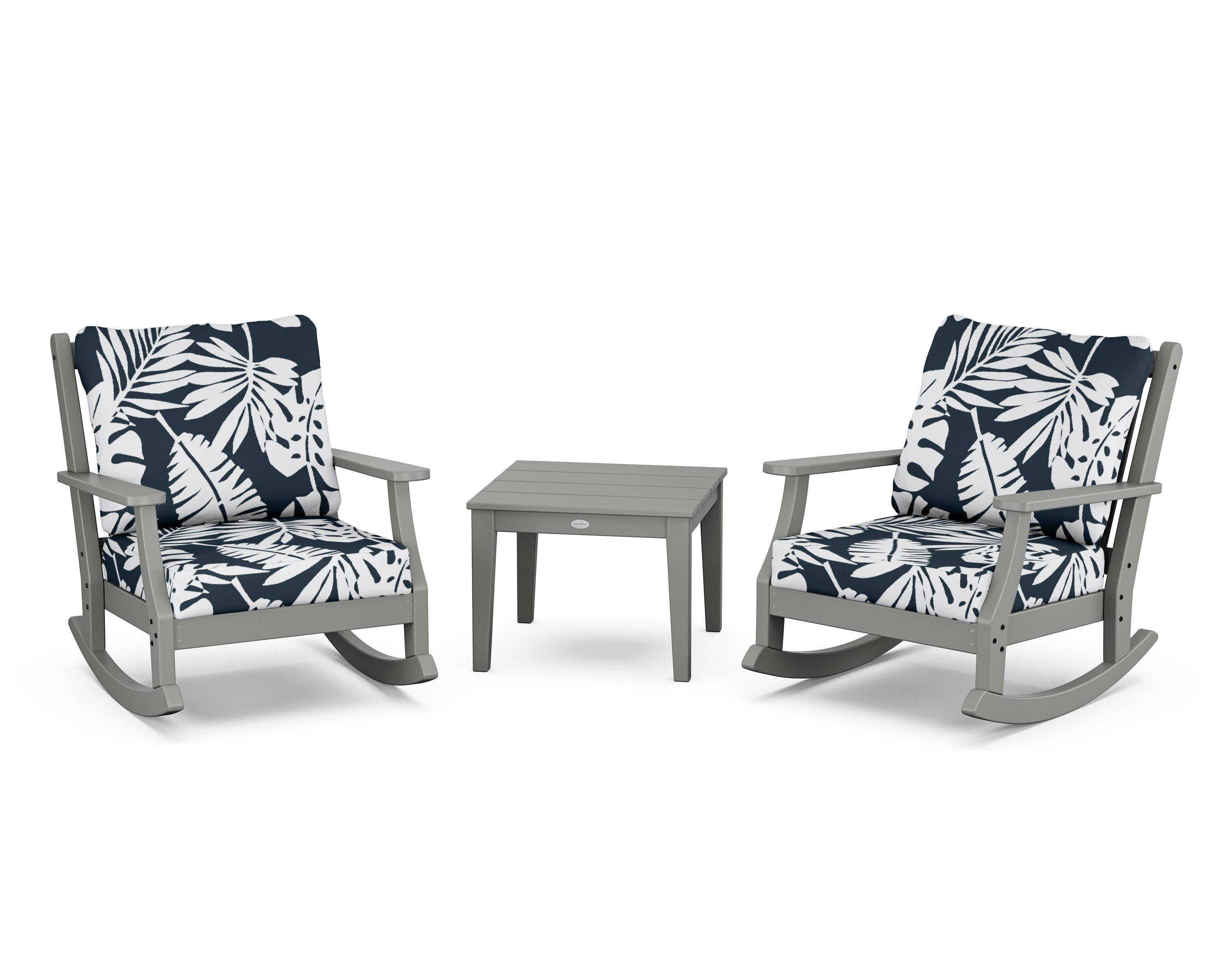 Wovendale 3-Piece Deep Seating Rocker Set in Slate Grey / Leaf Marine Indigo