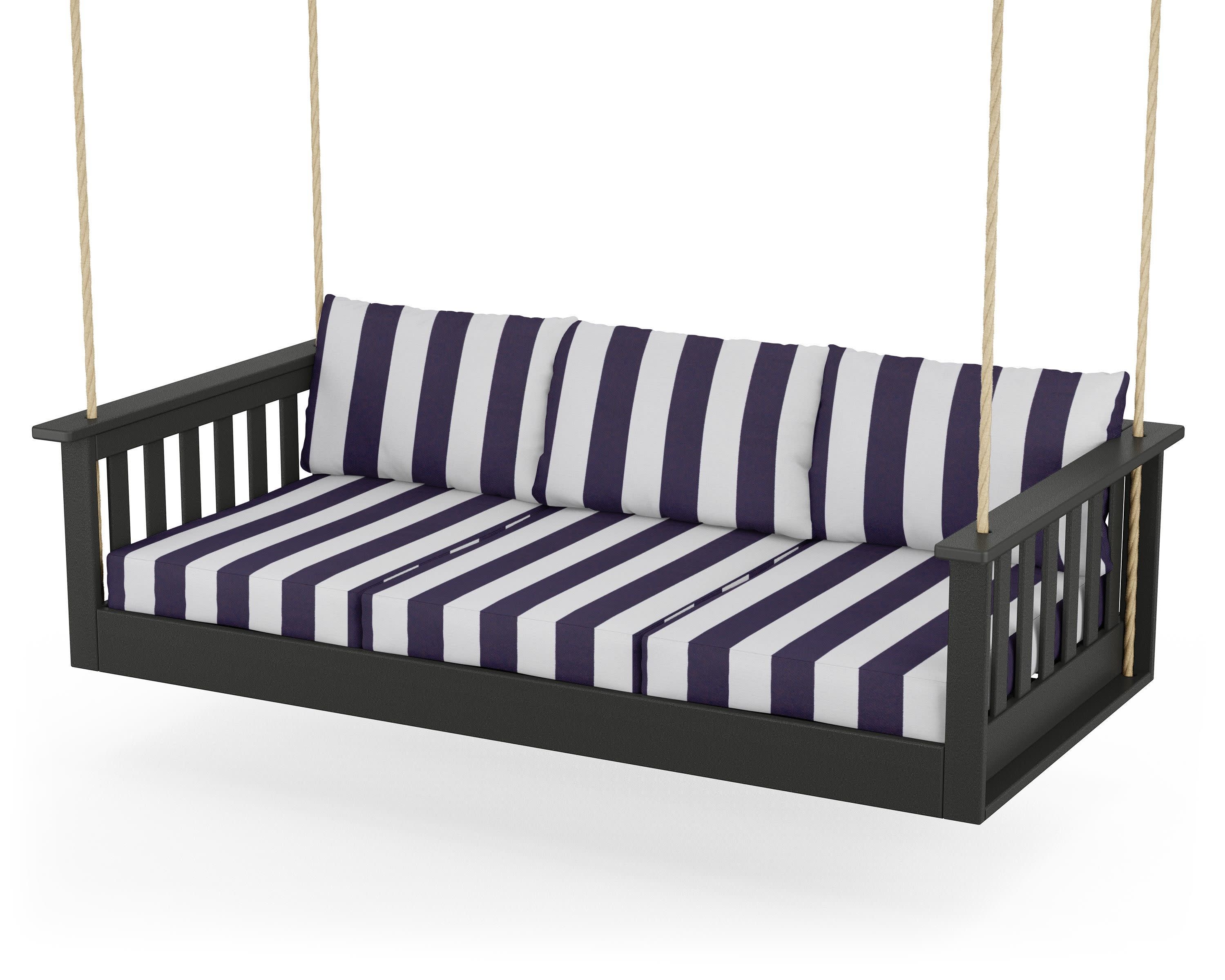Vineyard Daybed Swing in Black / Cabana Stripe Navy