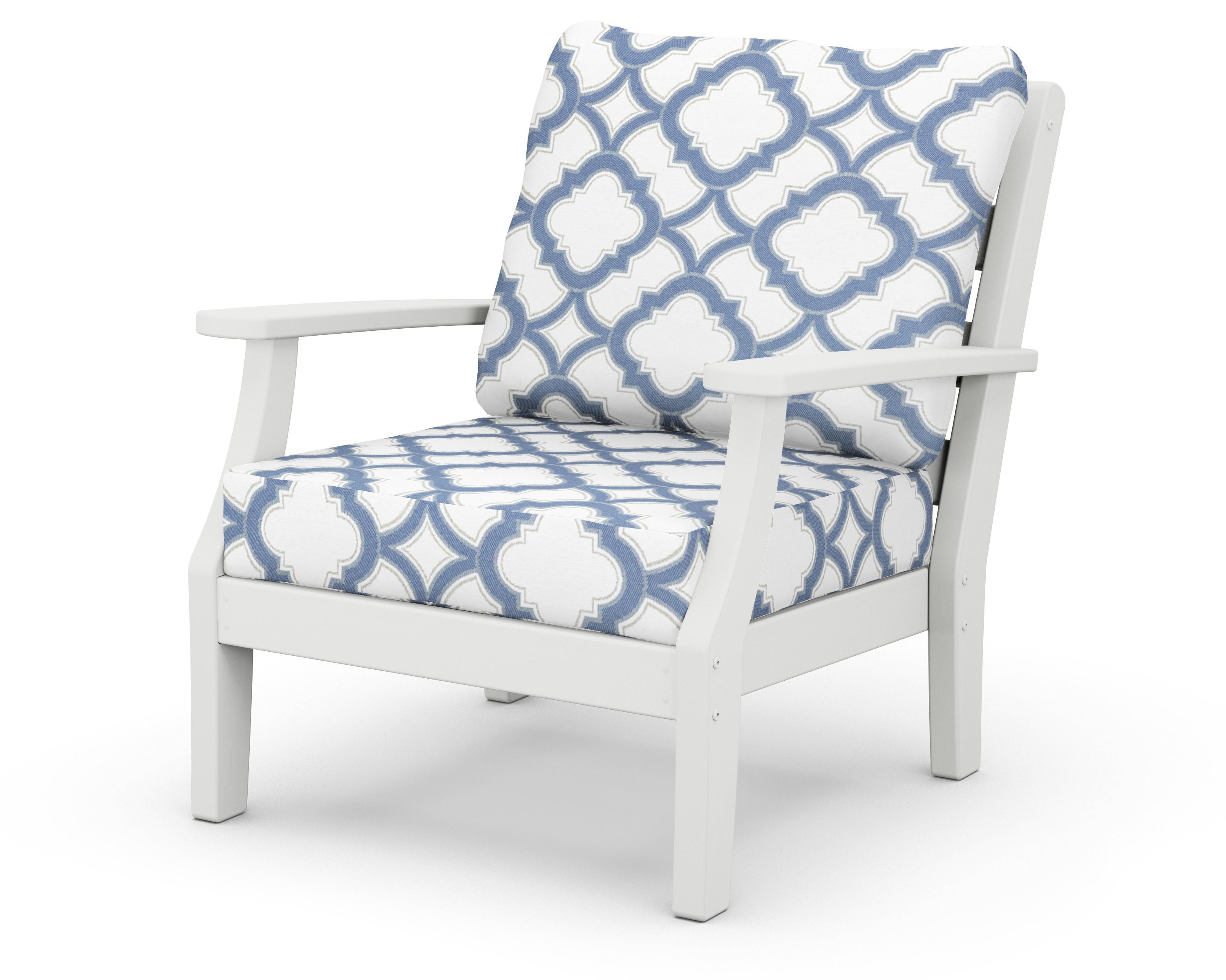 Chesapeake Deep Seating Chair in White / Trellis Sky Blue