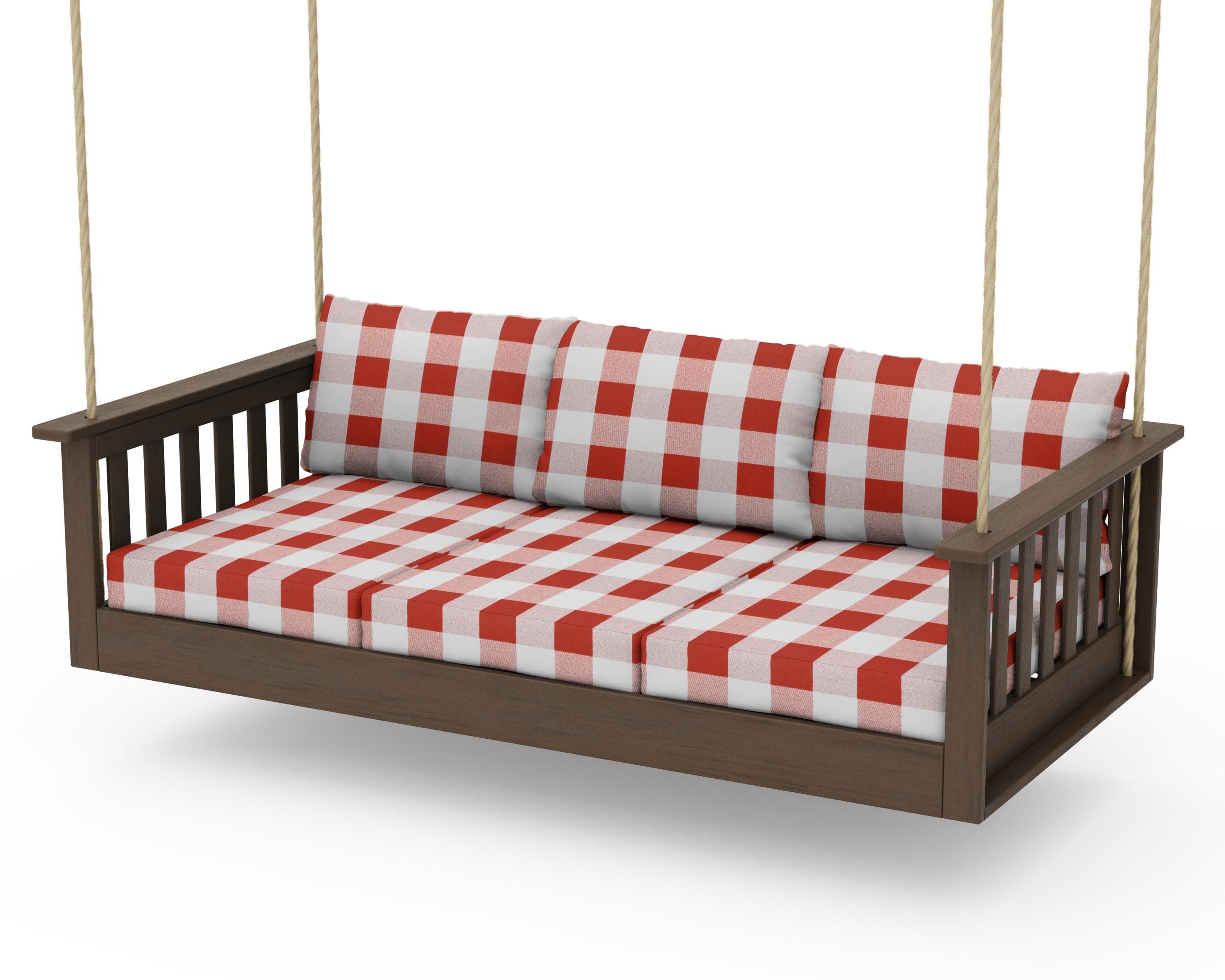 Vineyard Daybed Swing in Kona / Buffalo Plaid Crimson