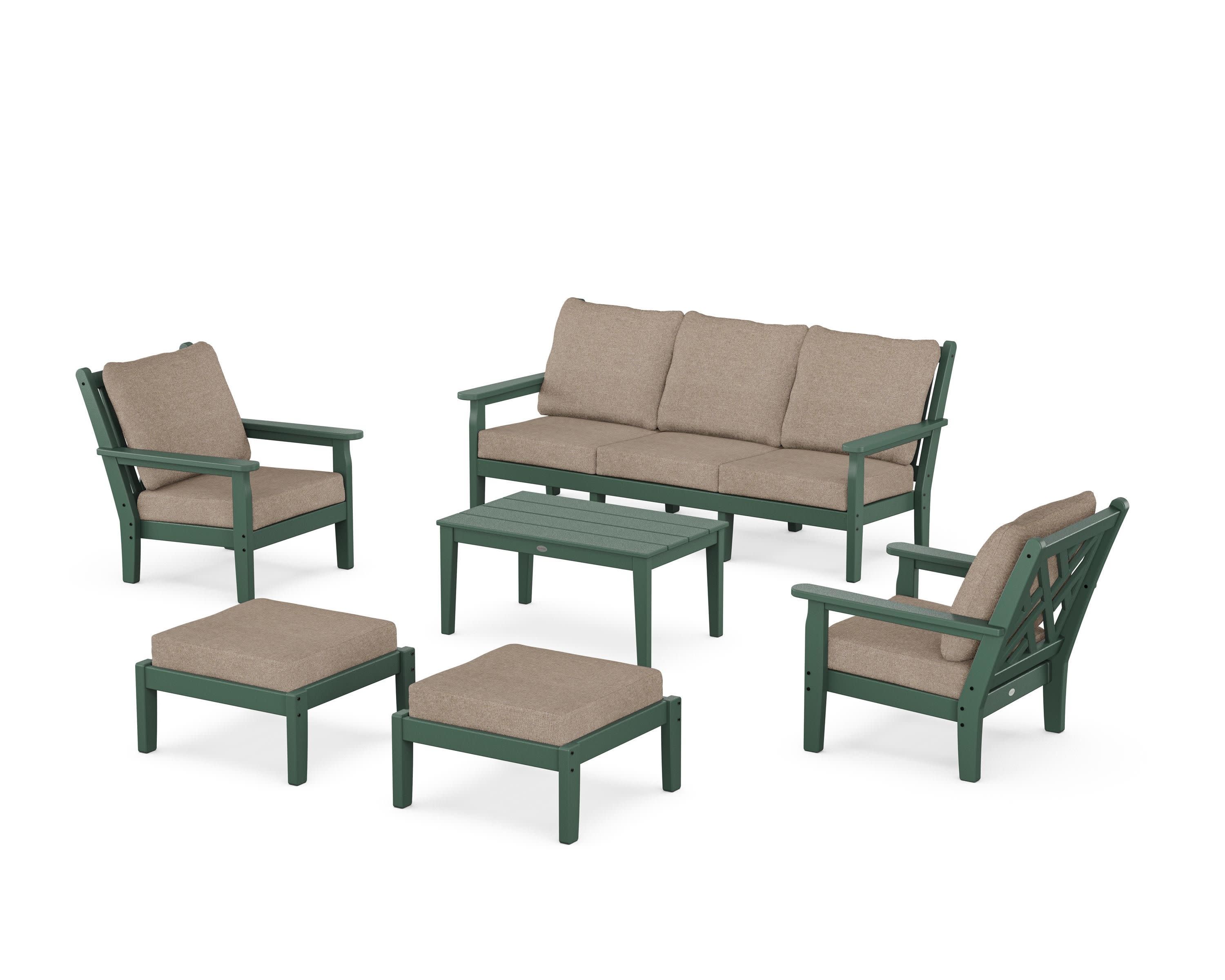 Chippendale 6-Piece Lounge Sofa Set in Green / Spiced Burlap