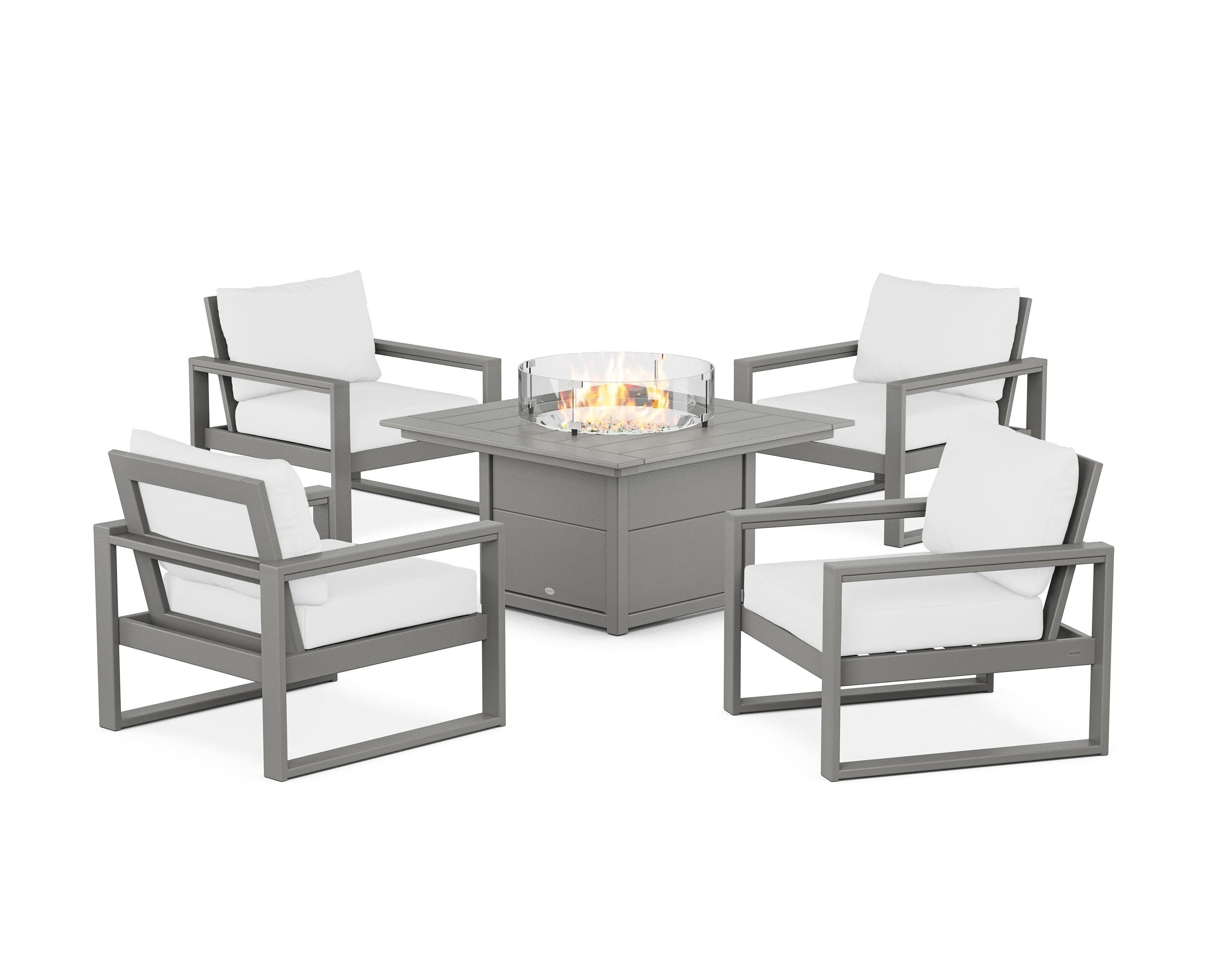 EDGE Sectional 5-Piece Deep Seating Set with Fire Pit Table in Slate Grey / Natural