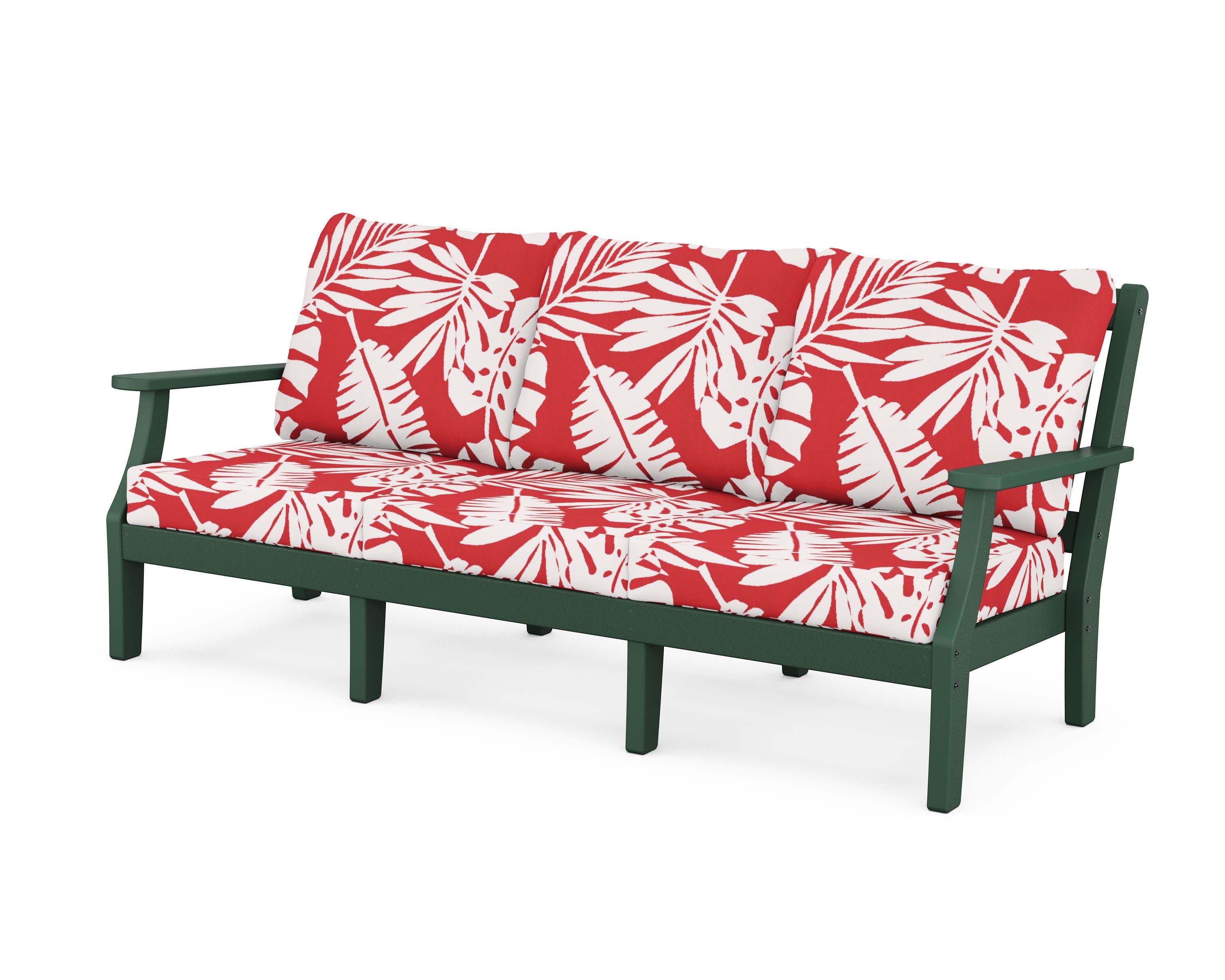 Chinoiserie Deep Seating Sofa in Green / Leaf Crimson