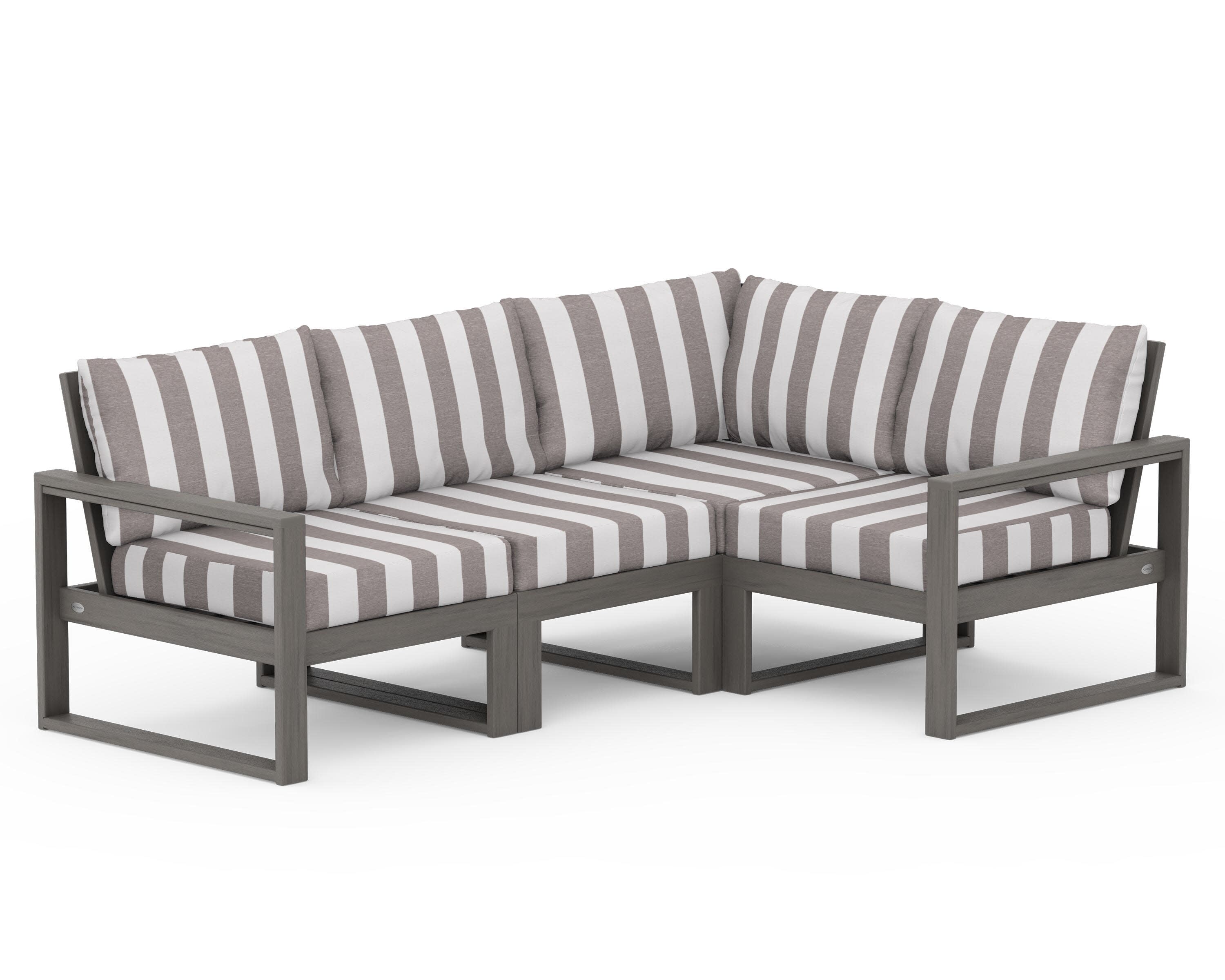 EDGE 4-Piece Modular Deep Seating Set in Driftwood / Cabana Stripe Grey Mist