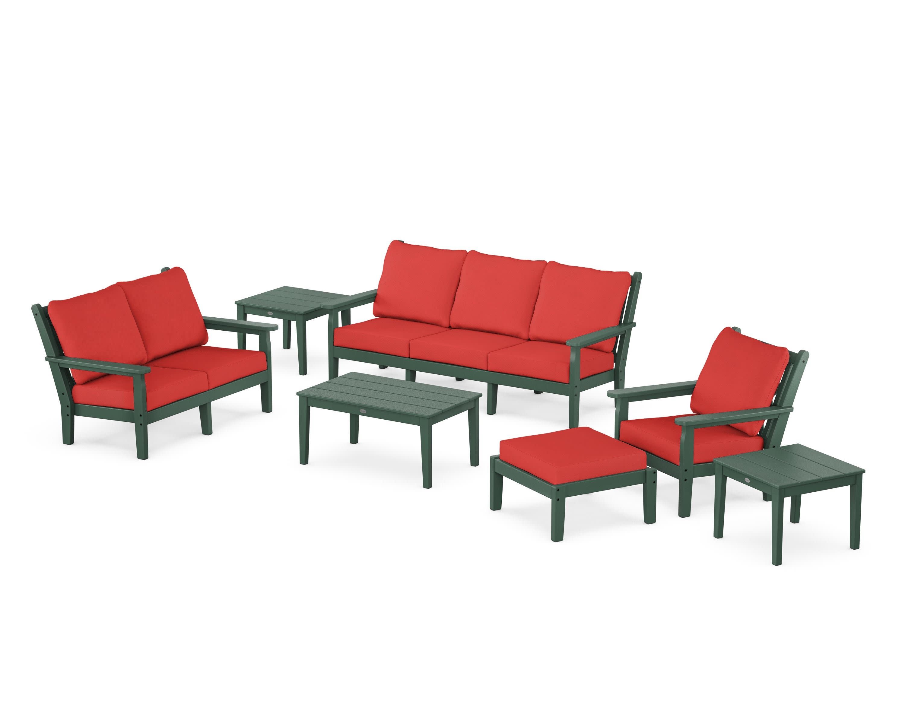 Chippendale 7-Piece Deep Seating Set in Green / Crimson Linen