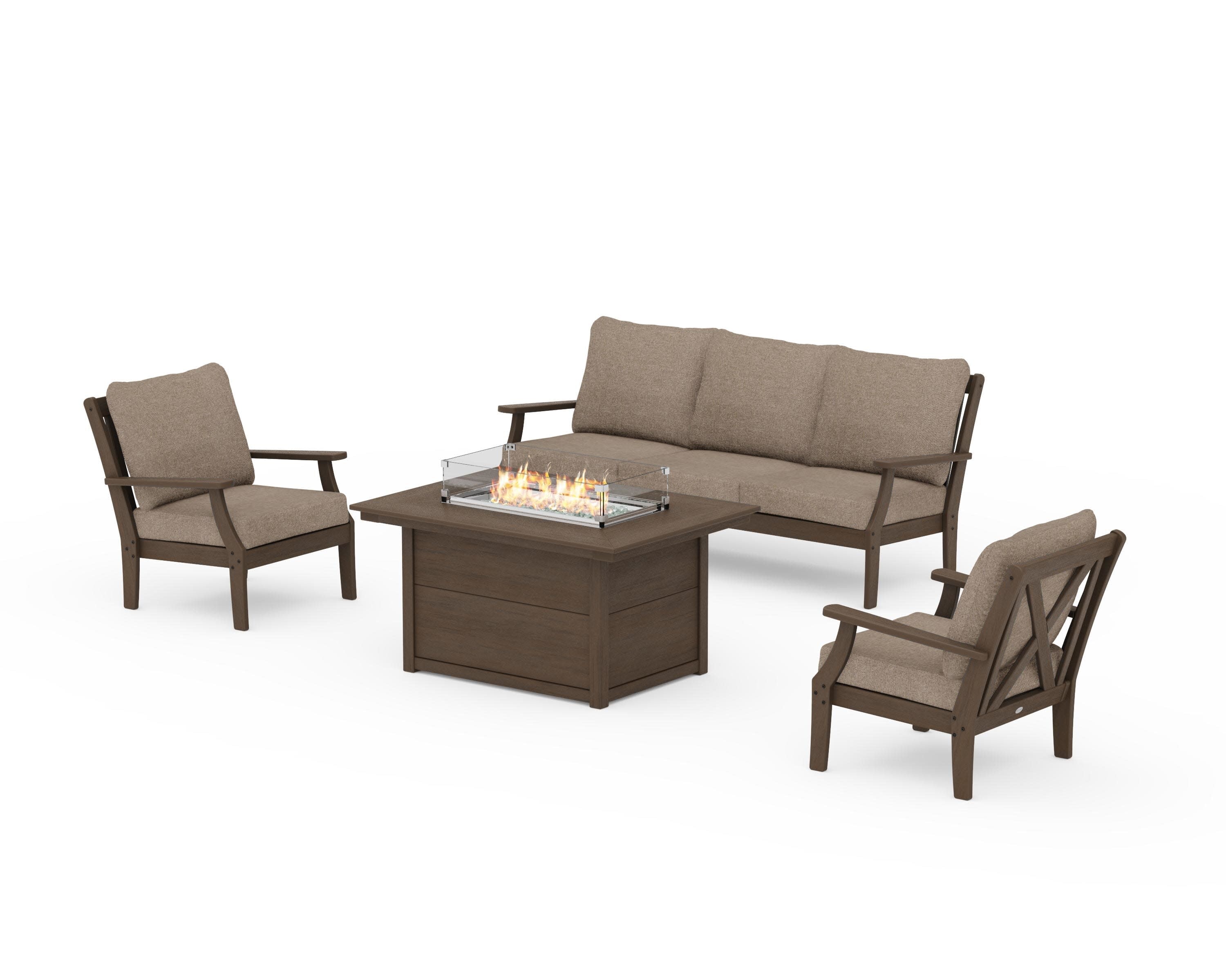 Braxton Deep Seating Fire Pit Table Set in Kona / Spiced Burlap