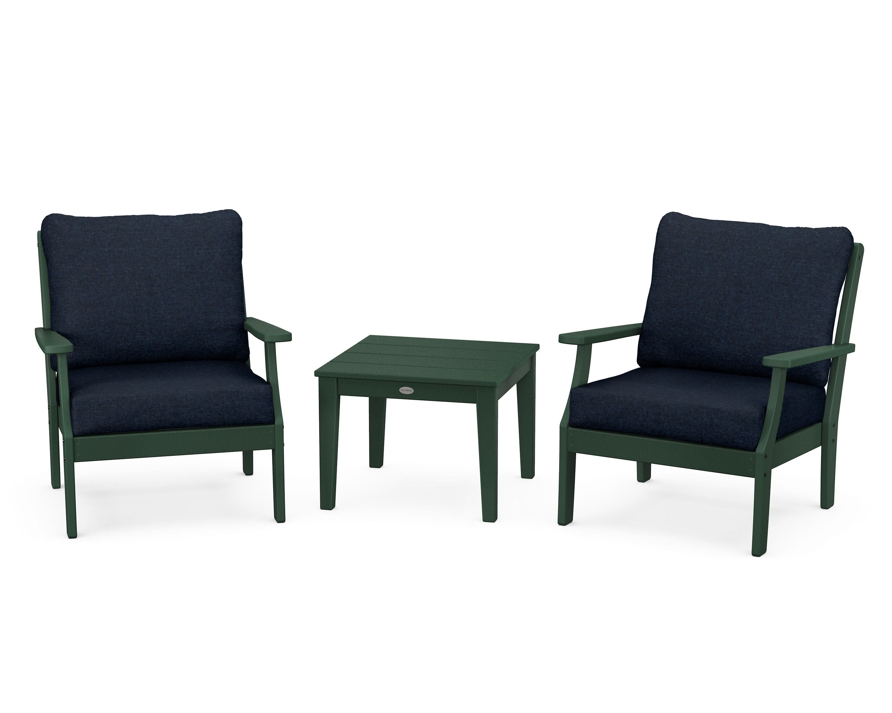 Braxton 3-Piece Deep Seating Set in Green / Marine Indigo