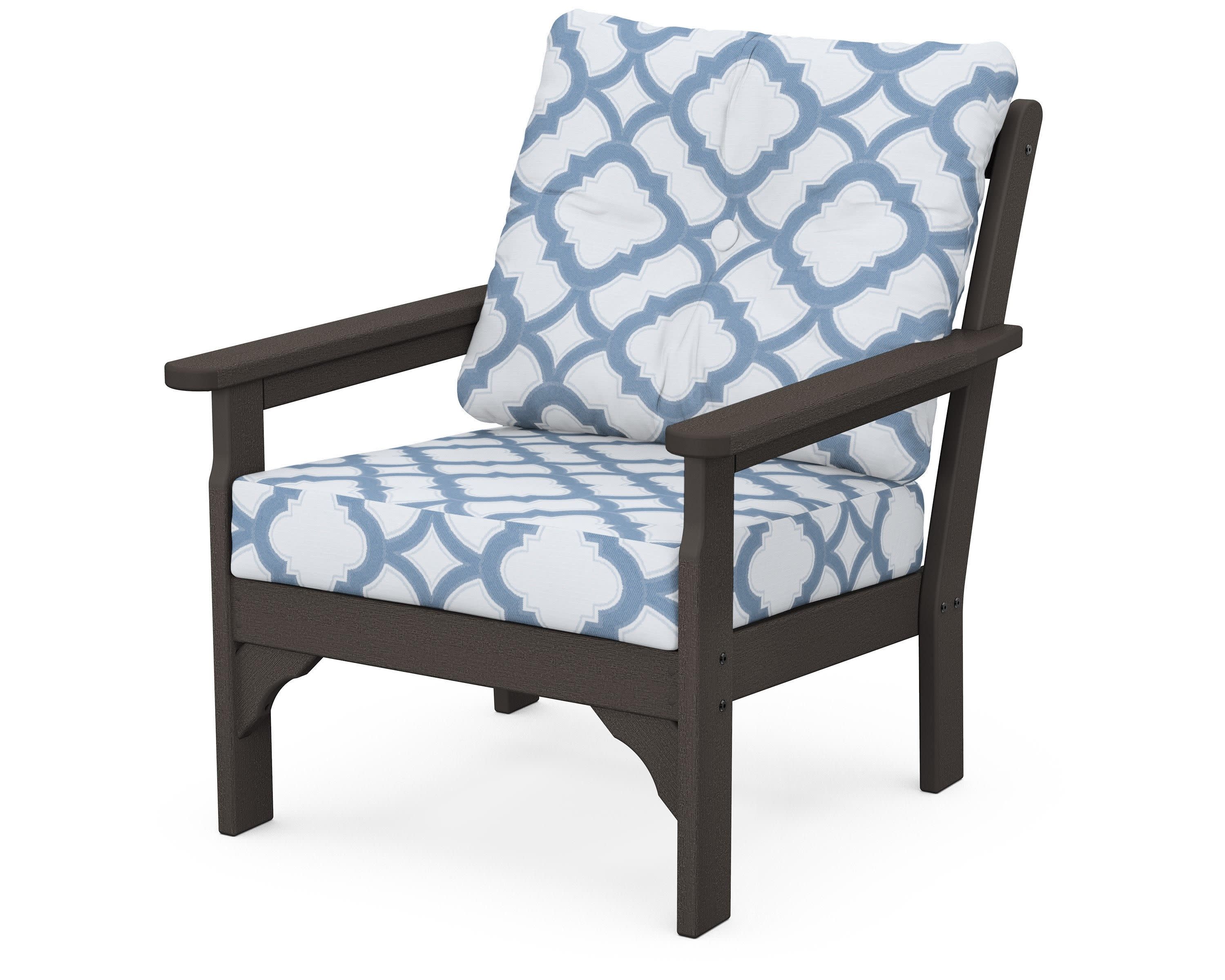 Vineyard Deep Seating Chair in Vintage Coffee / Trellis Sky Blue