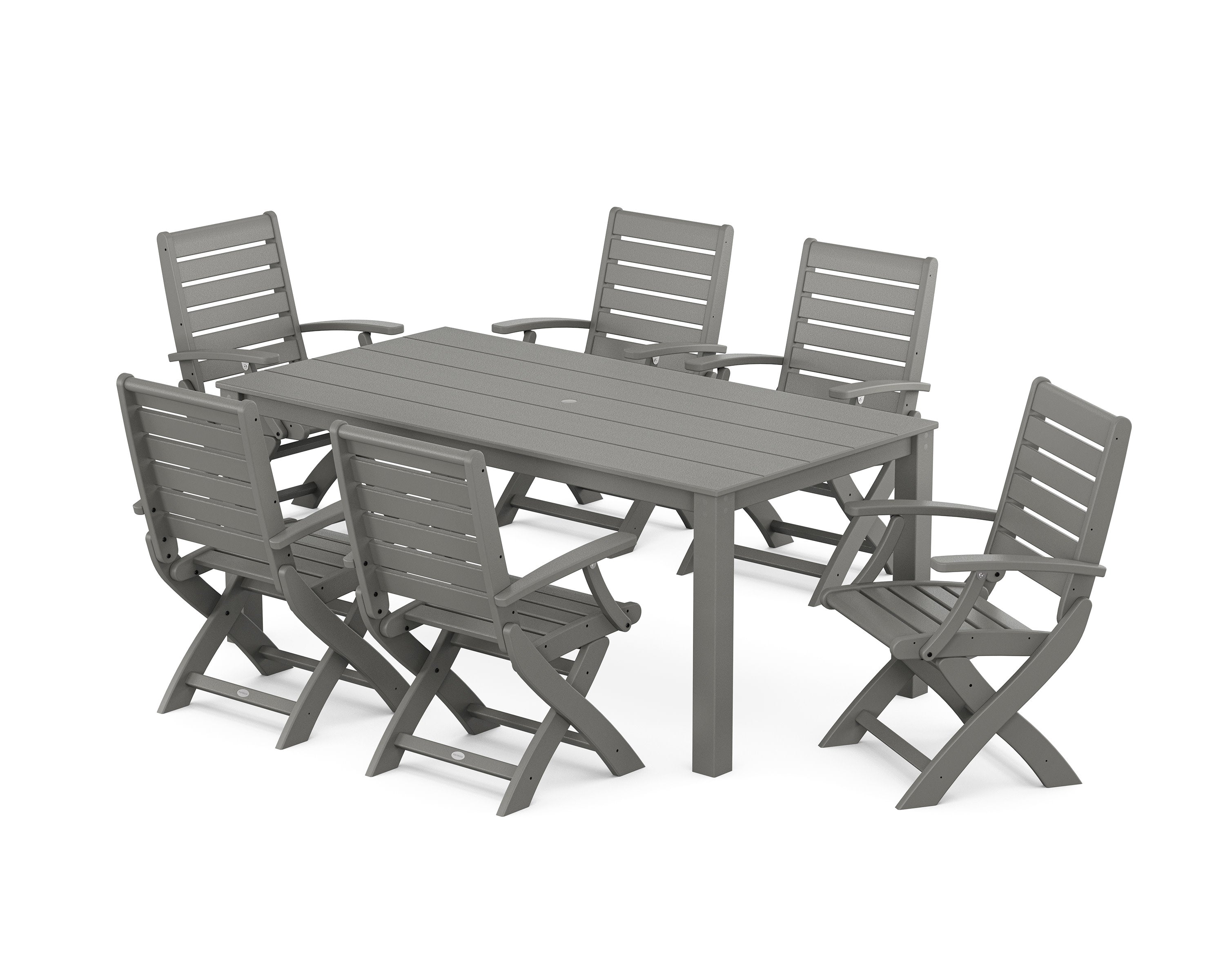 Signature Folding Chair 7-Piece Parsons Dining Set in Slate Grey