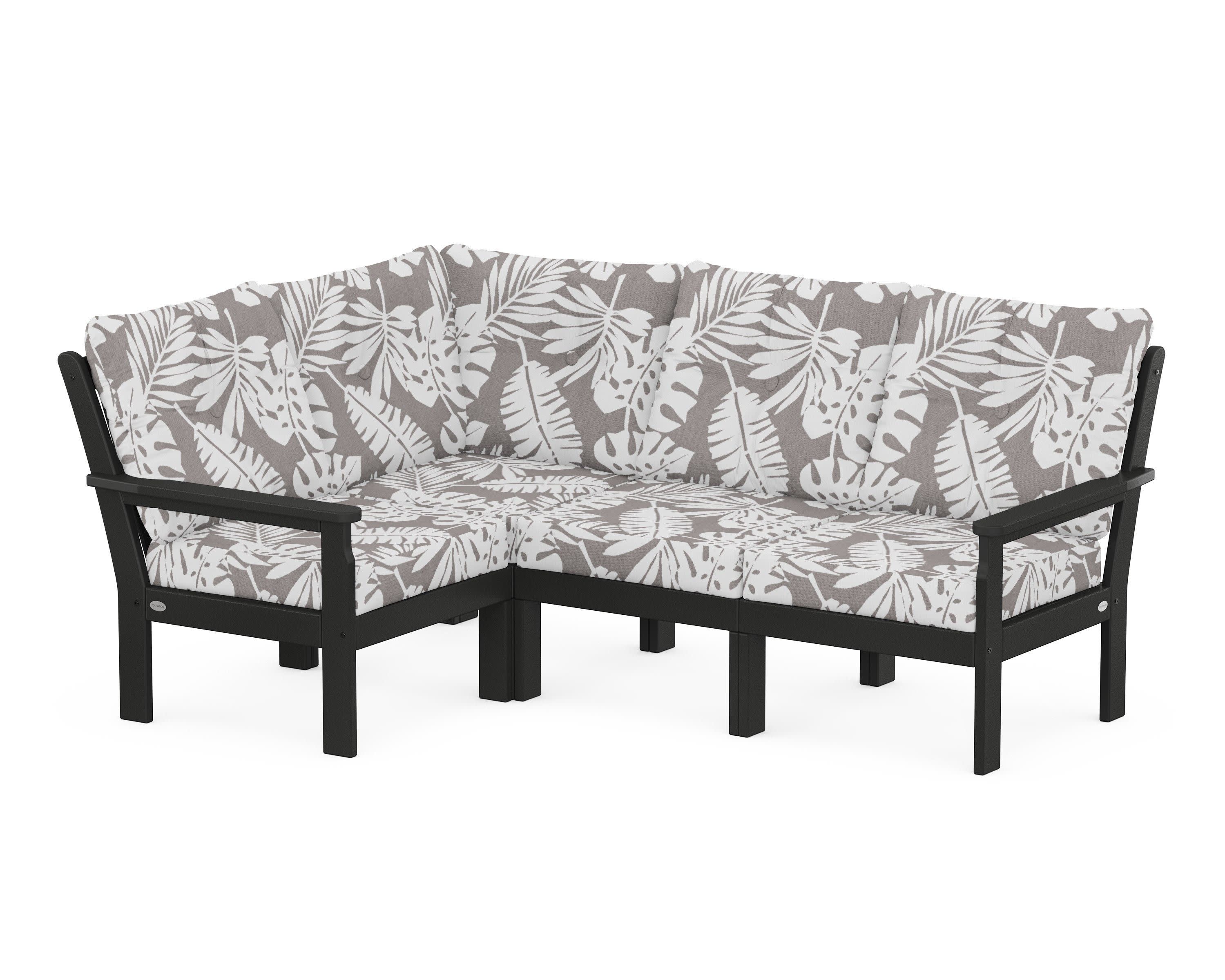 Vineyard 4-Piece Sectional in Black / Leaf Grey Mist