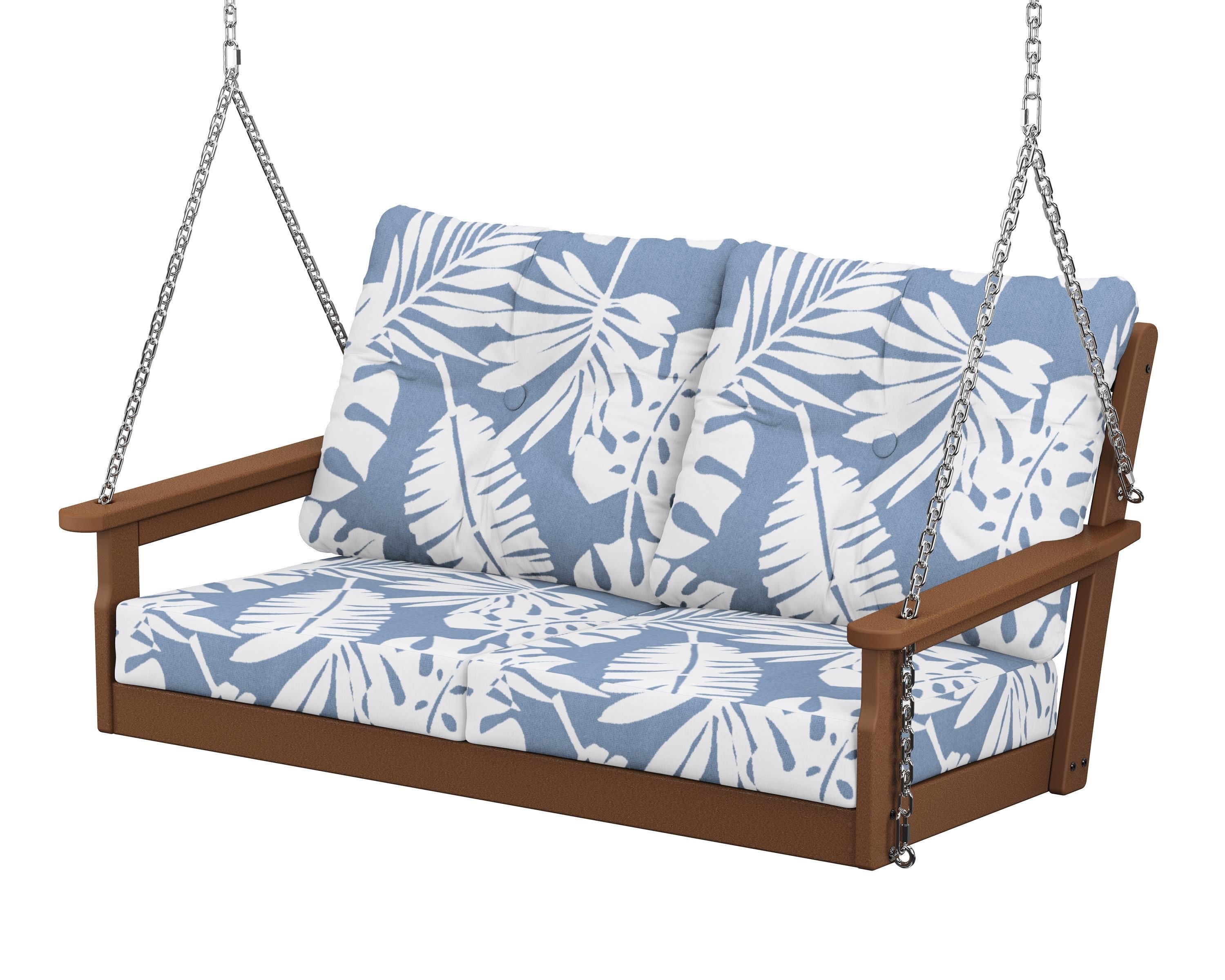 Vineyard Deep Seating Swing in Teak / Leaf Sky Blue