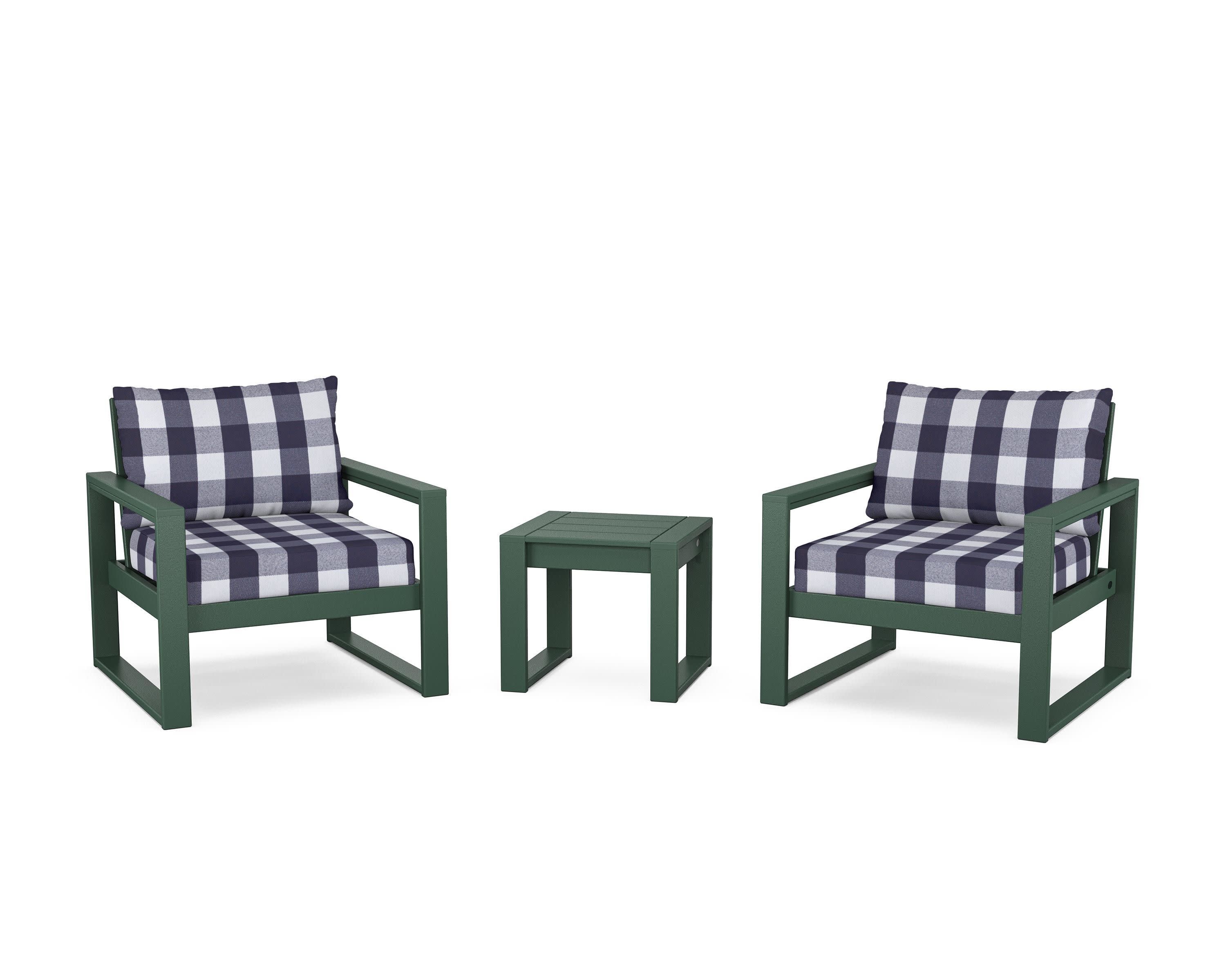 EDGE Sectional 3-Piece Deep Seating Set in Green / Buffalo Plaid Navy