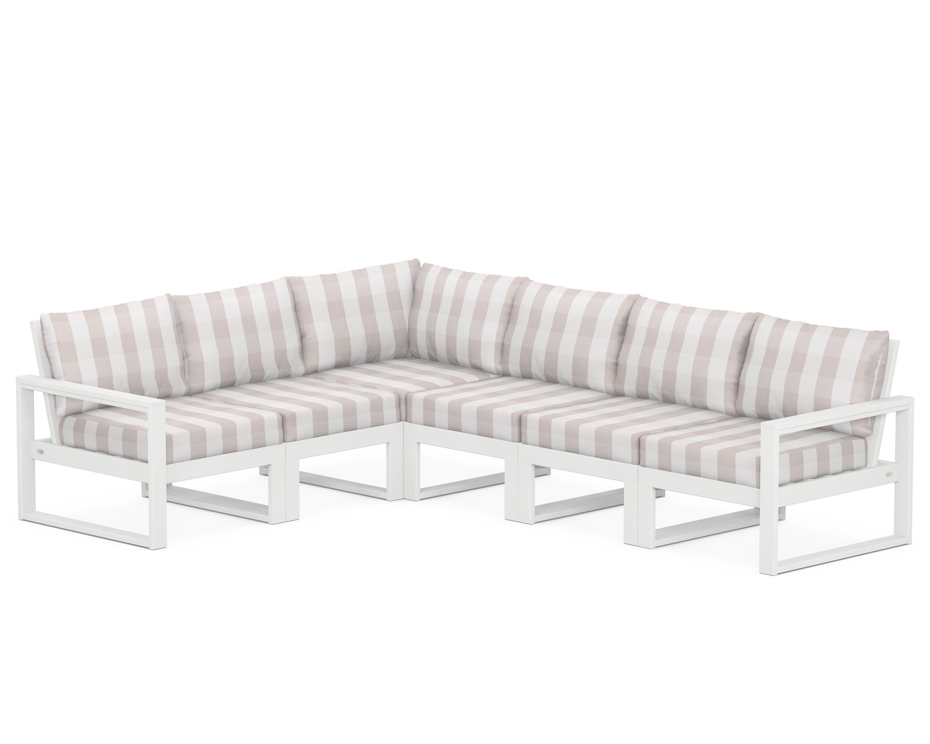 EDGE 6-Piece Modular Deep Seating Set in White / Buffalo Plaid Dune Burlap