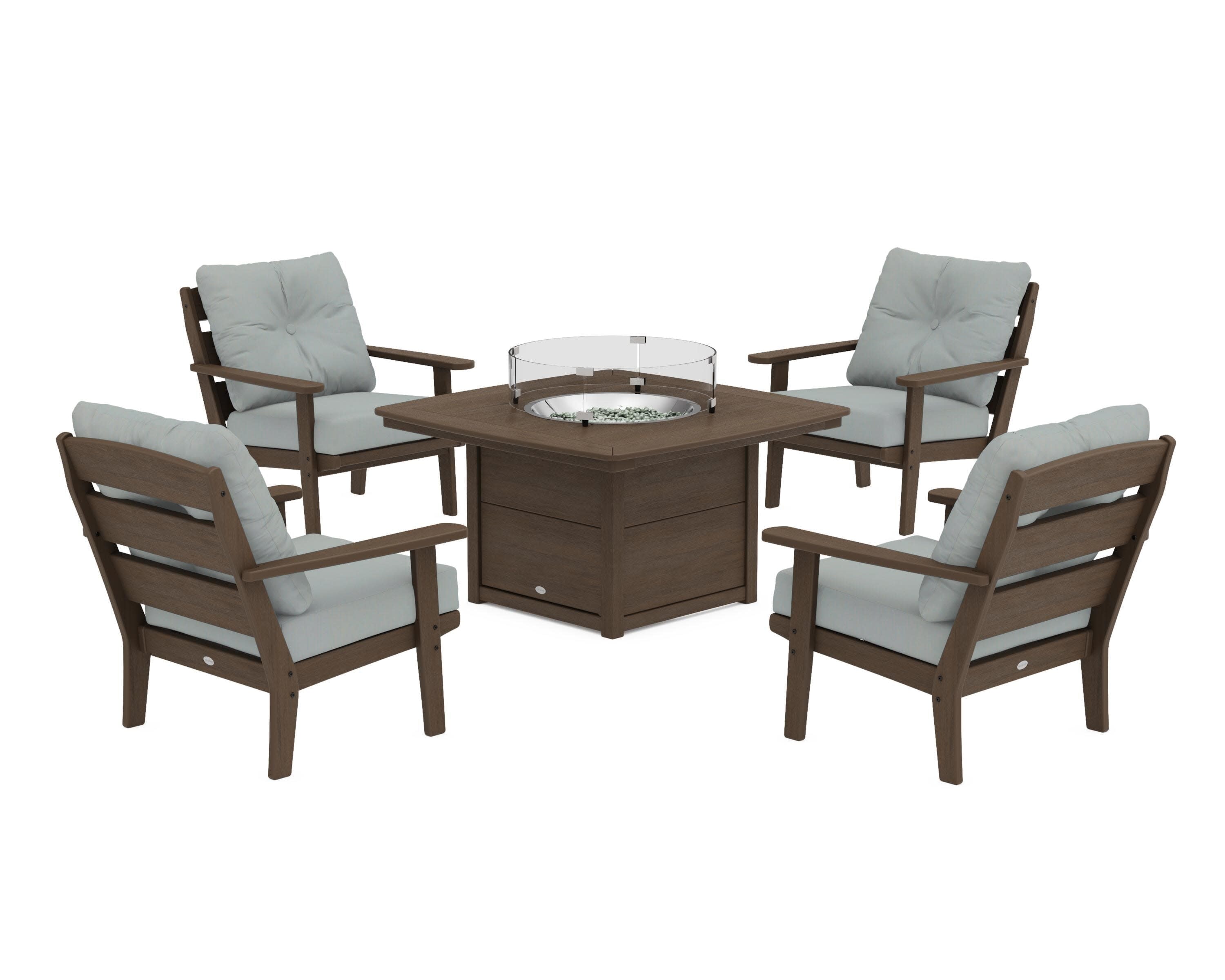 Lakeside 5-Piece Deep Seating Set with Nautical Fire Pit Table in Kona / Spa