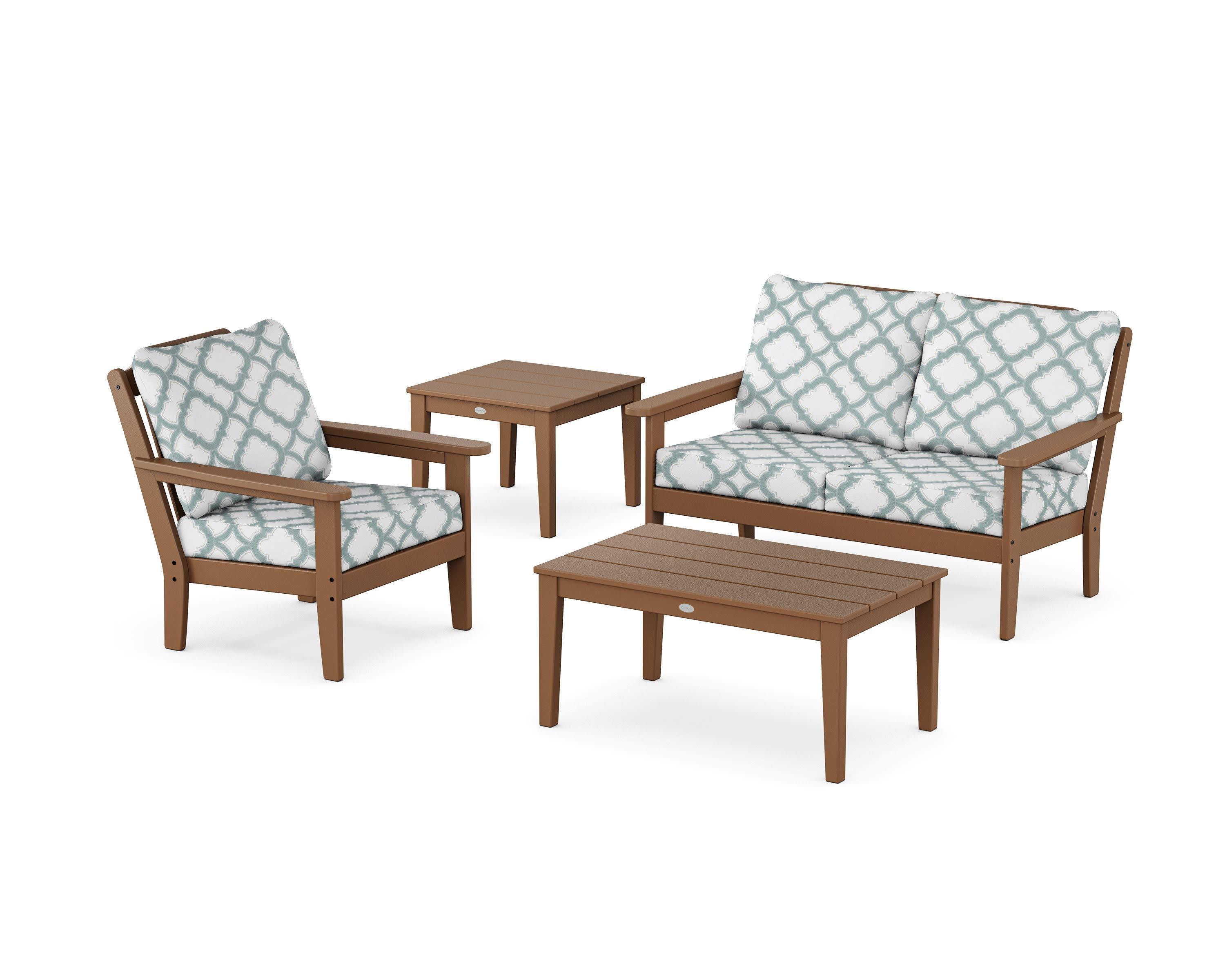 Wovendale 4-Piece Deep Seating Set in Teak / Trellis Glacier Spa