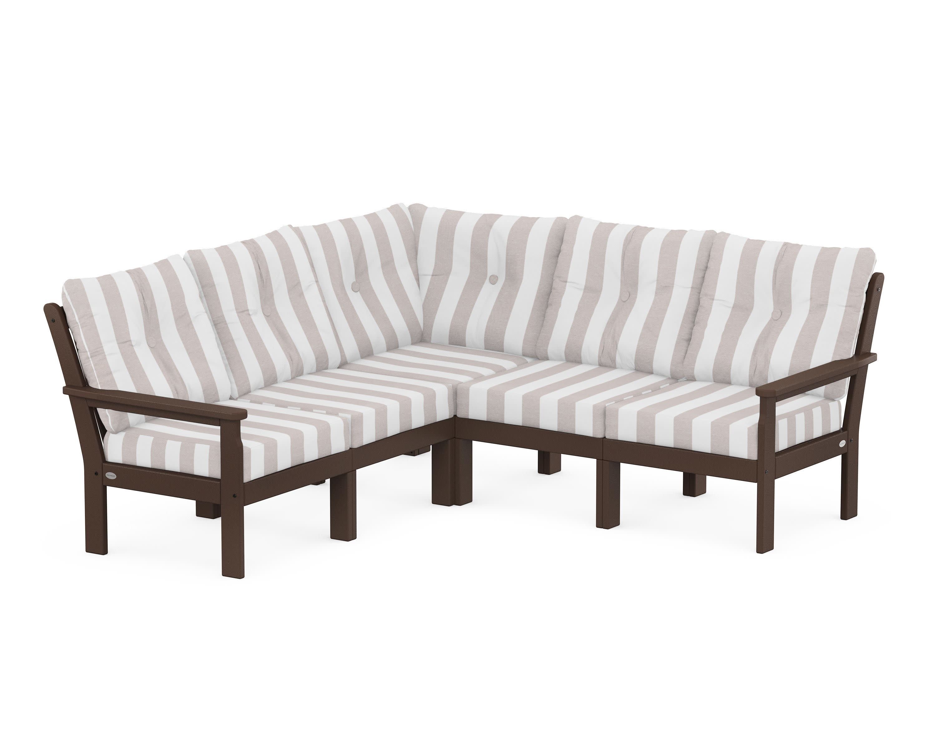 Vineyard 5-Piece Sectional in Mahogany / Cabana Stripe Dune Burlap