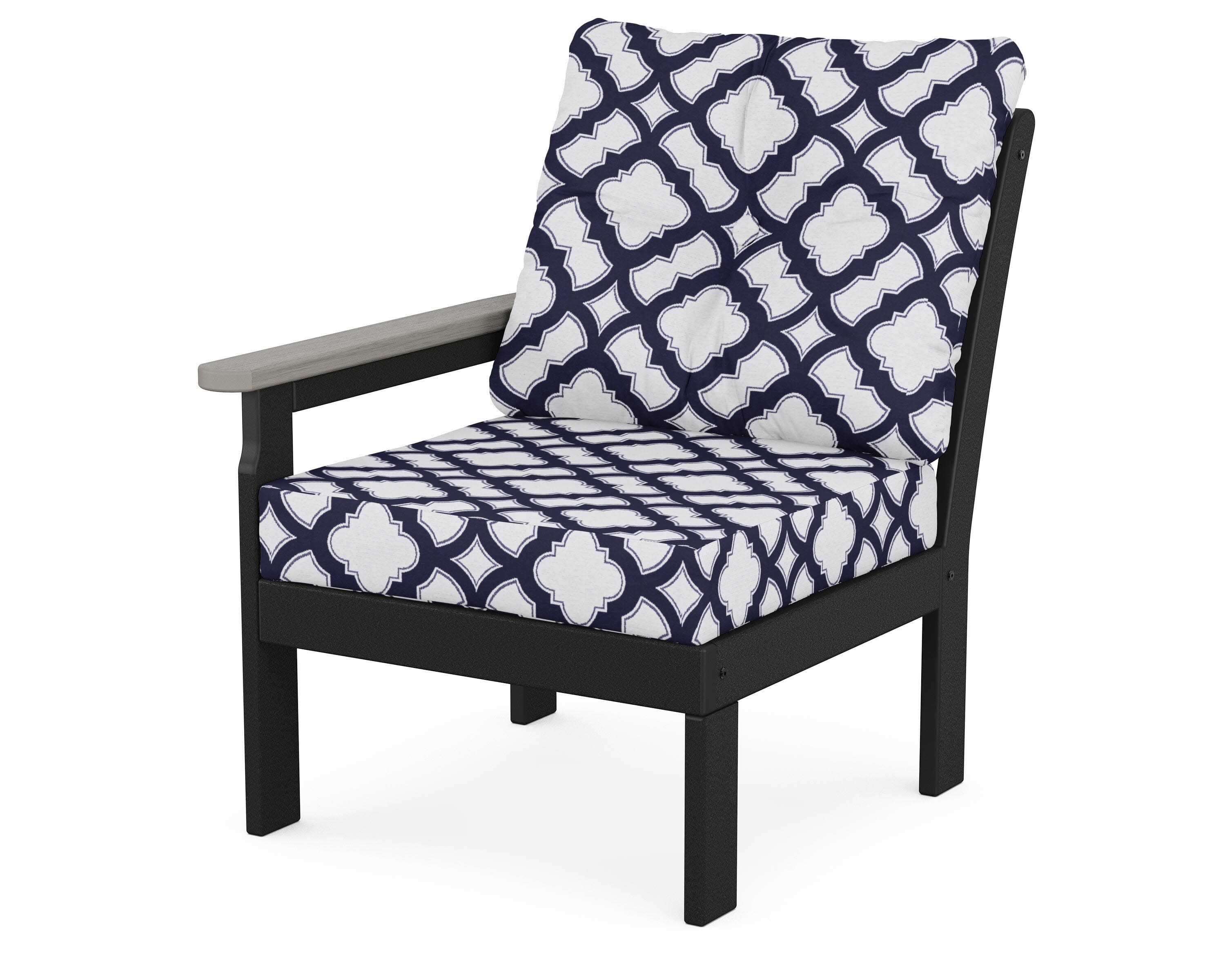 Vineyard Modular Left Arm Chair in Black / Driftwood / Trellis Navy