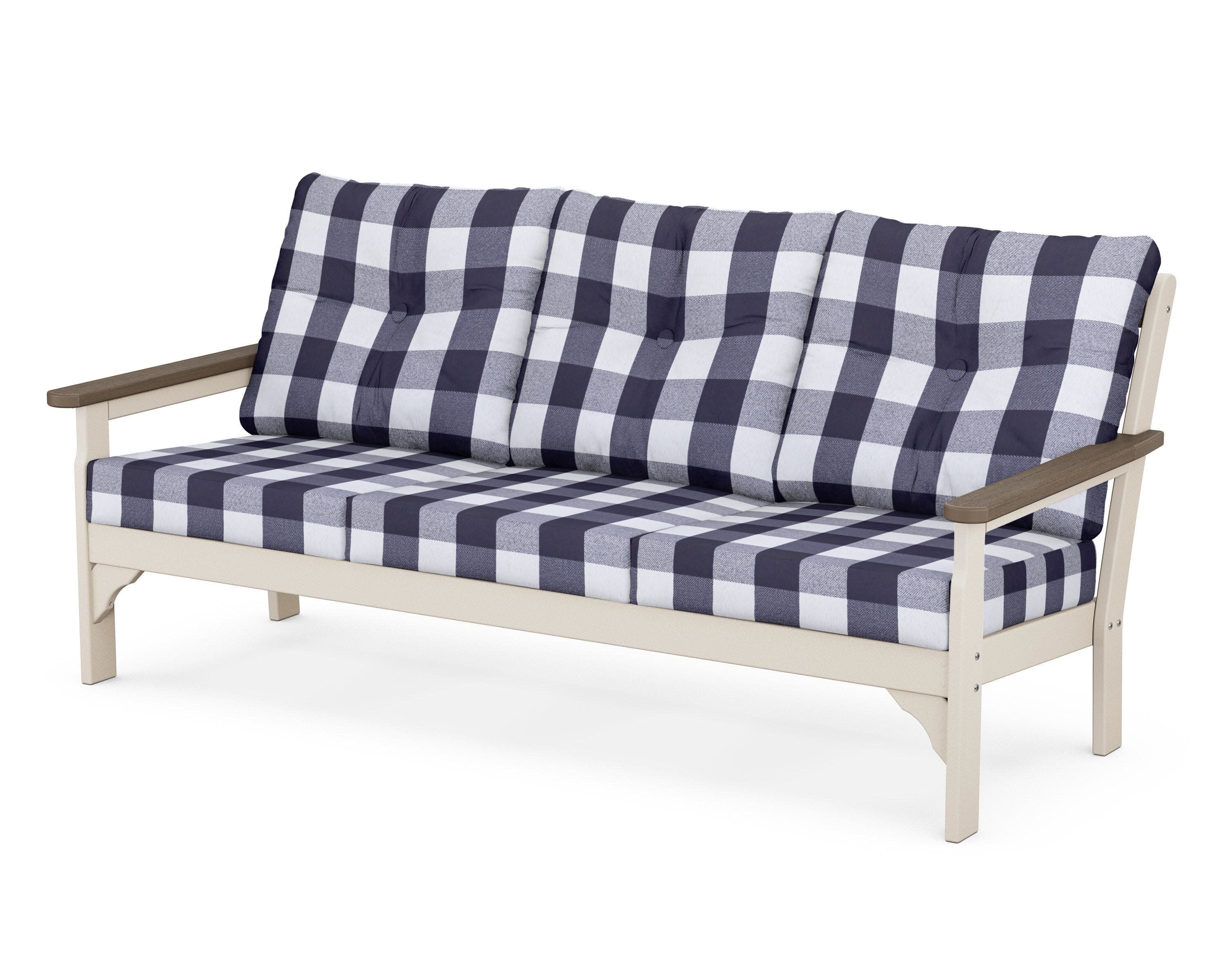 Vineyard Deep Seating Sofa in Sand / Kona / Buffalo Plaid Navy