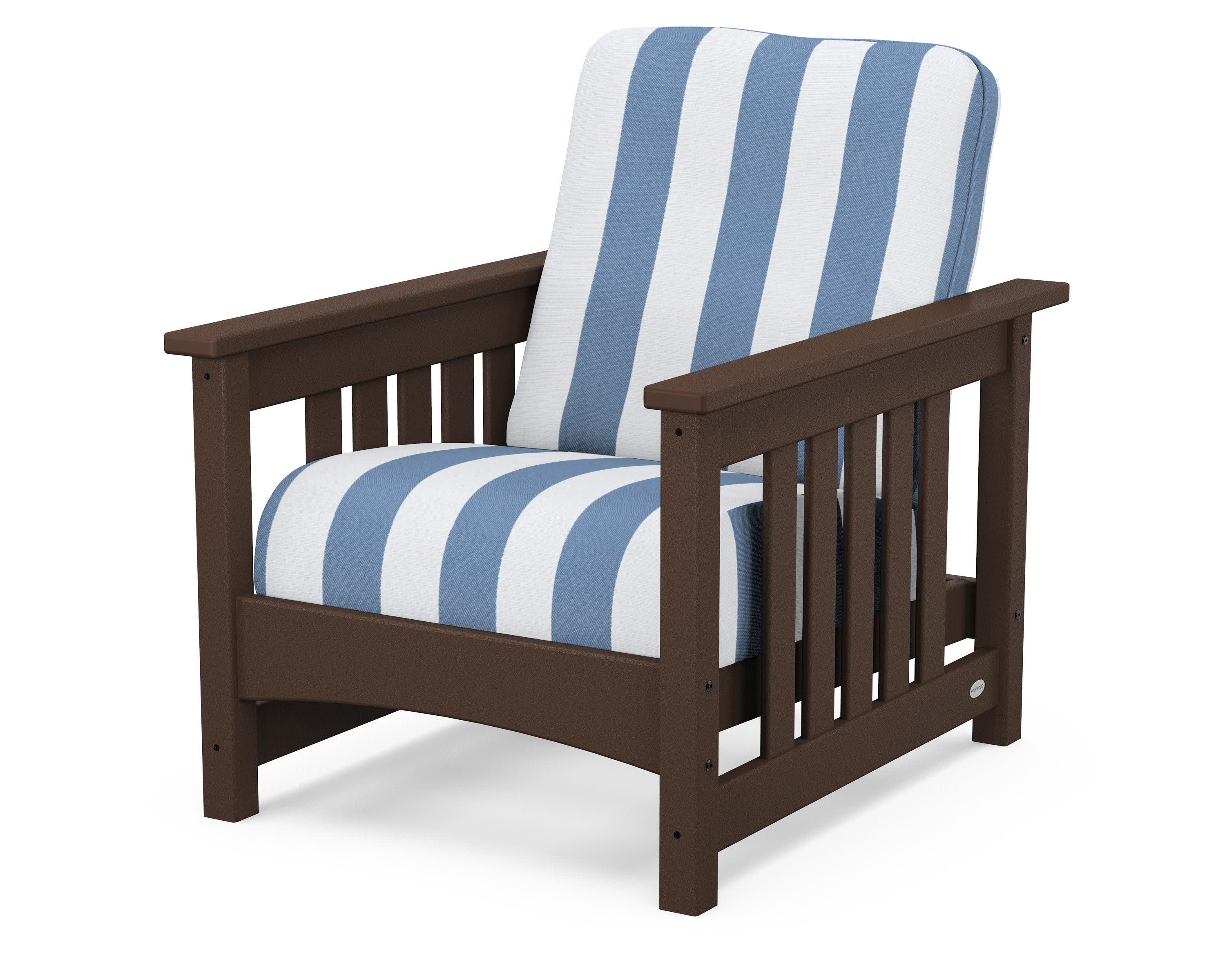 Club Mission Chair in Mahogany / Cabana Stripe Sky Blue