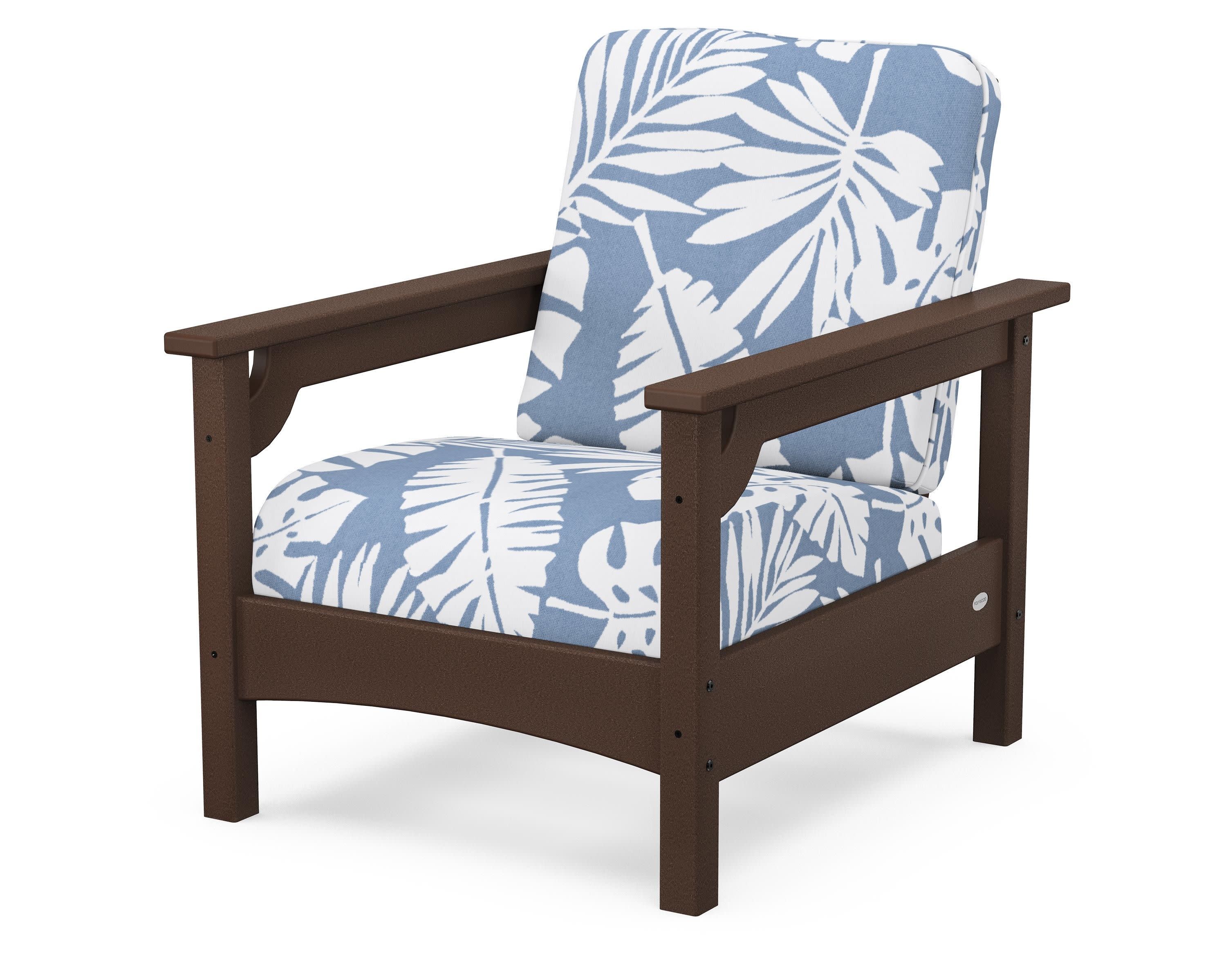 Club Chair in Mahogany / Leaf Sky Blue