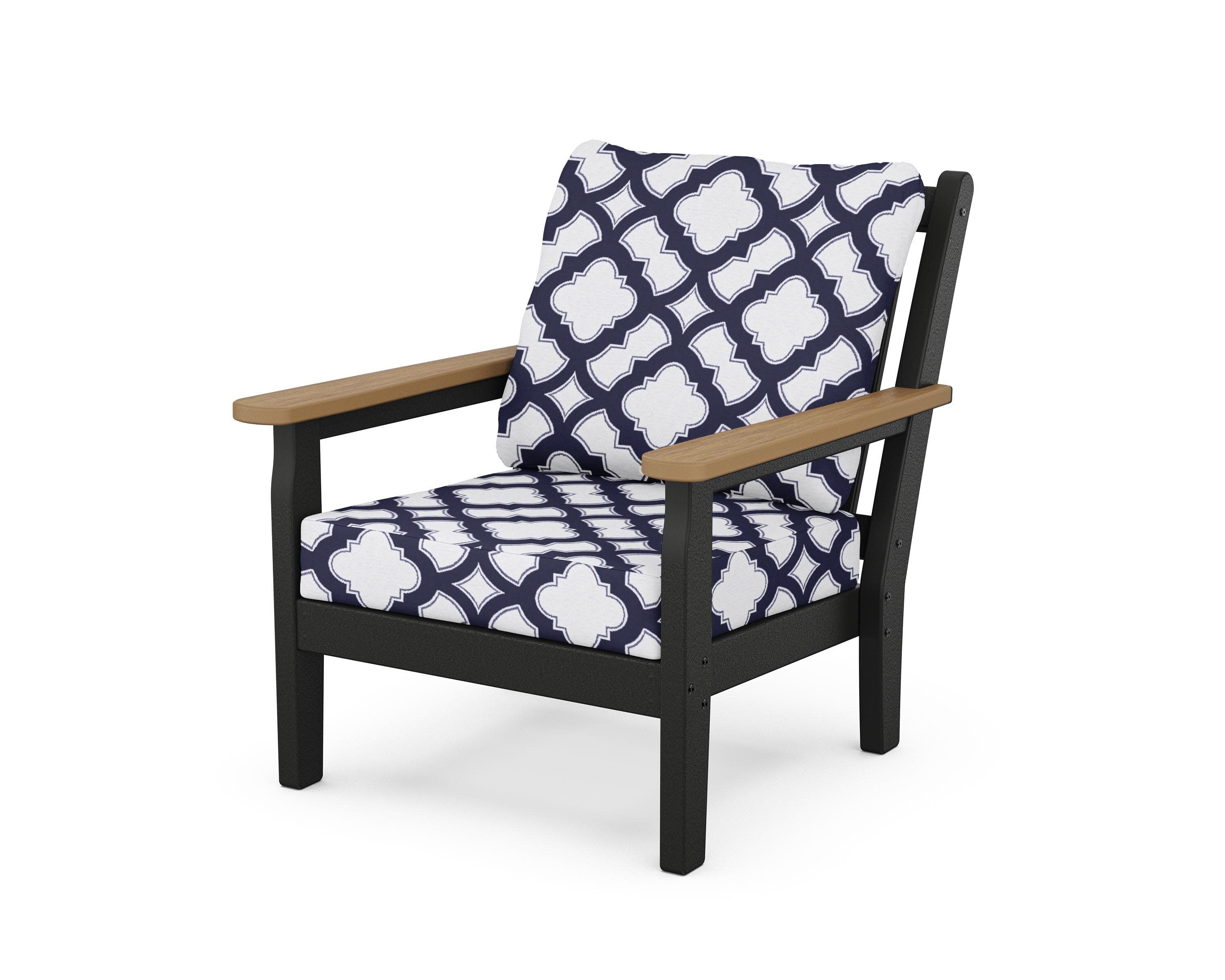 Chippendale Deep Seating Chair in Black / Natural / Trellis Navy